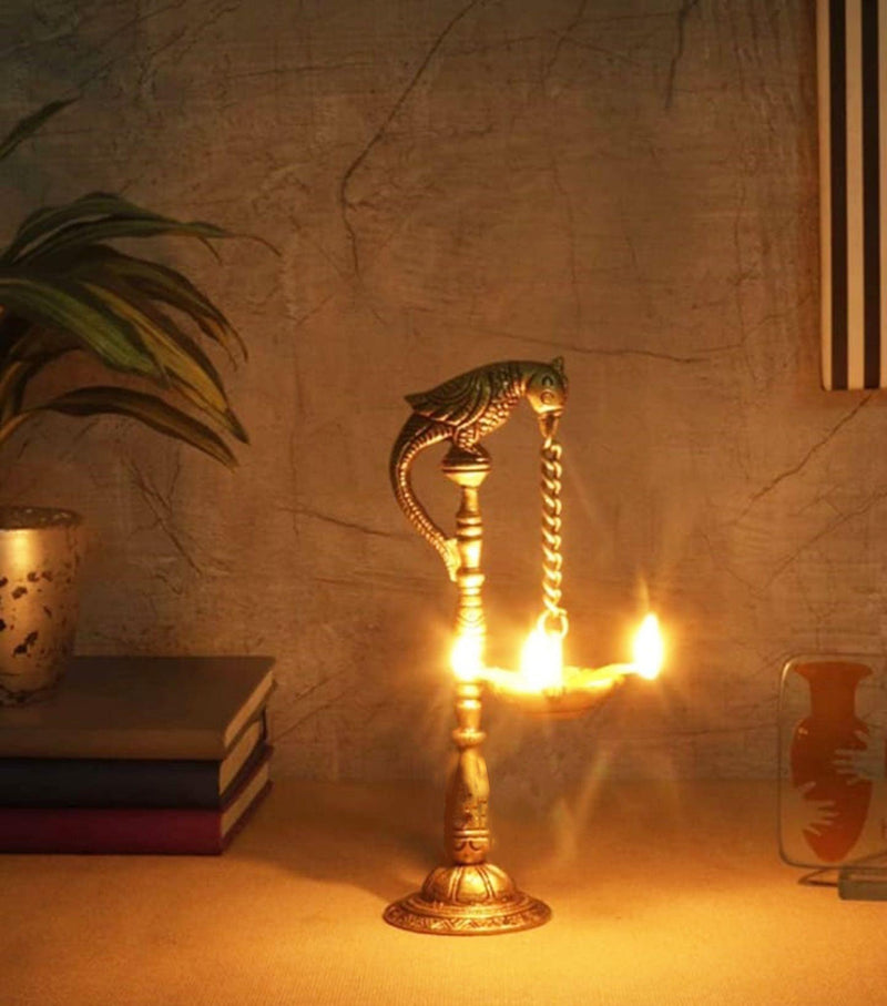 Brass Table Decor Oil Lamp Murga Deepak — 6.3"