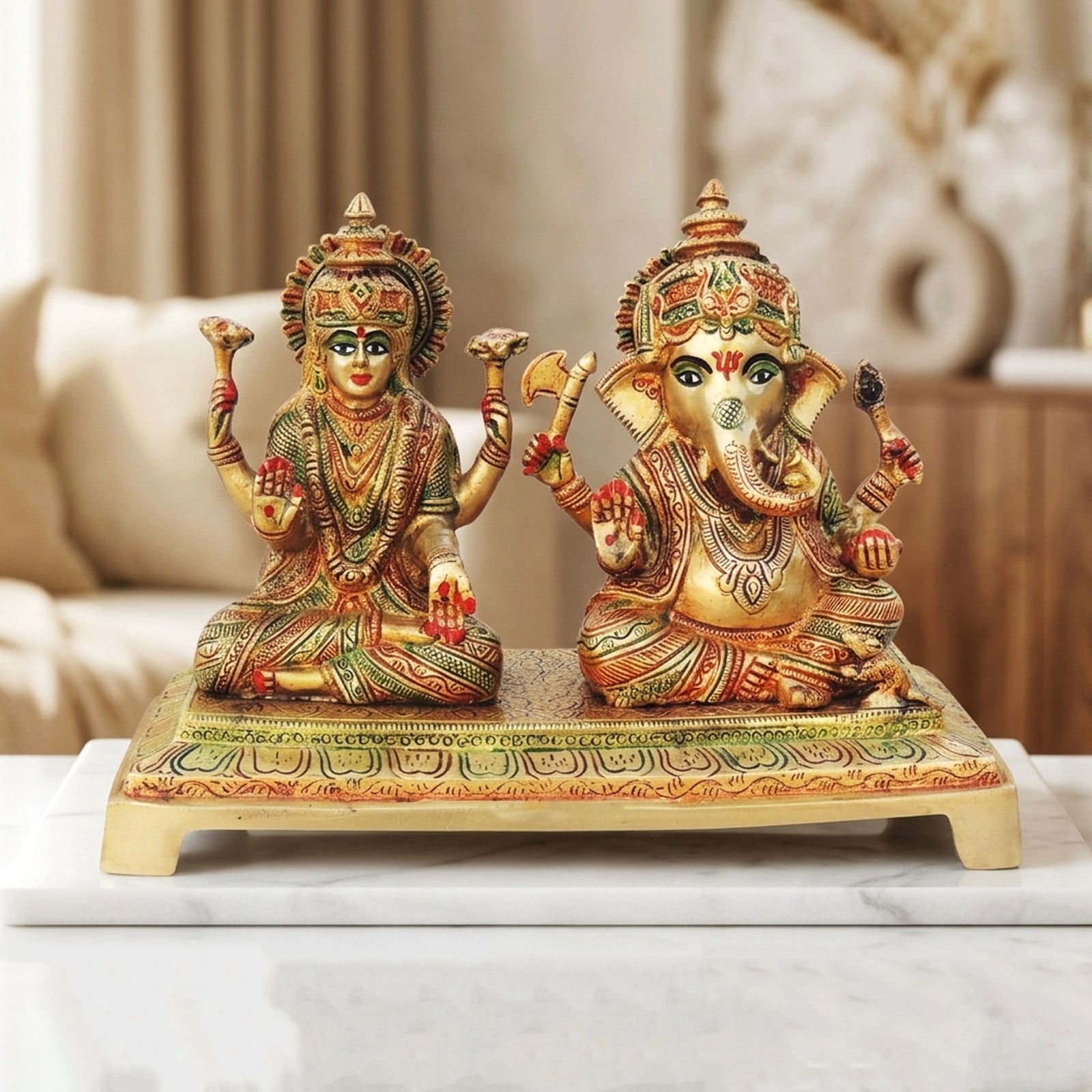 Brass Lakshmi-Ganesh Set — 7.3"