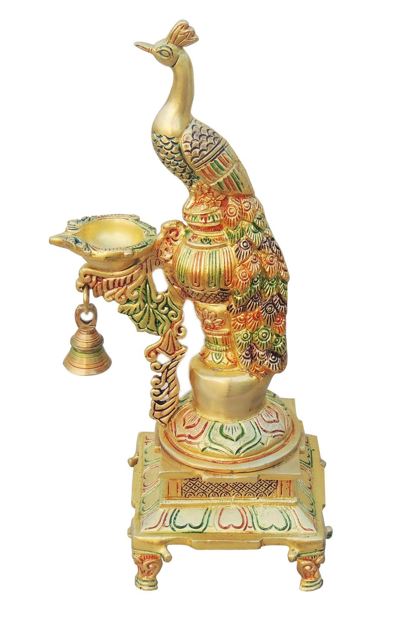 Brass Fancy Peacock Deepak — 11.5"