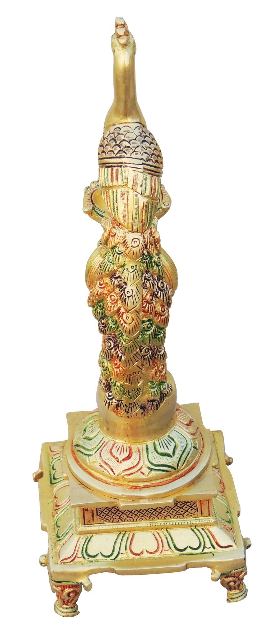Brass Fancy Peacock Deepak — 11.5"