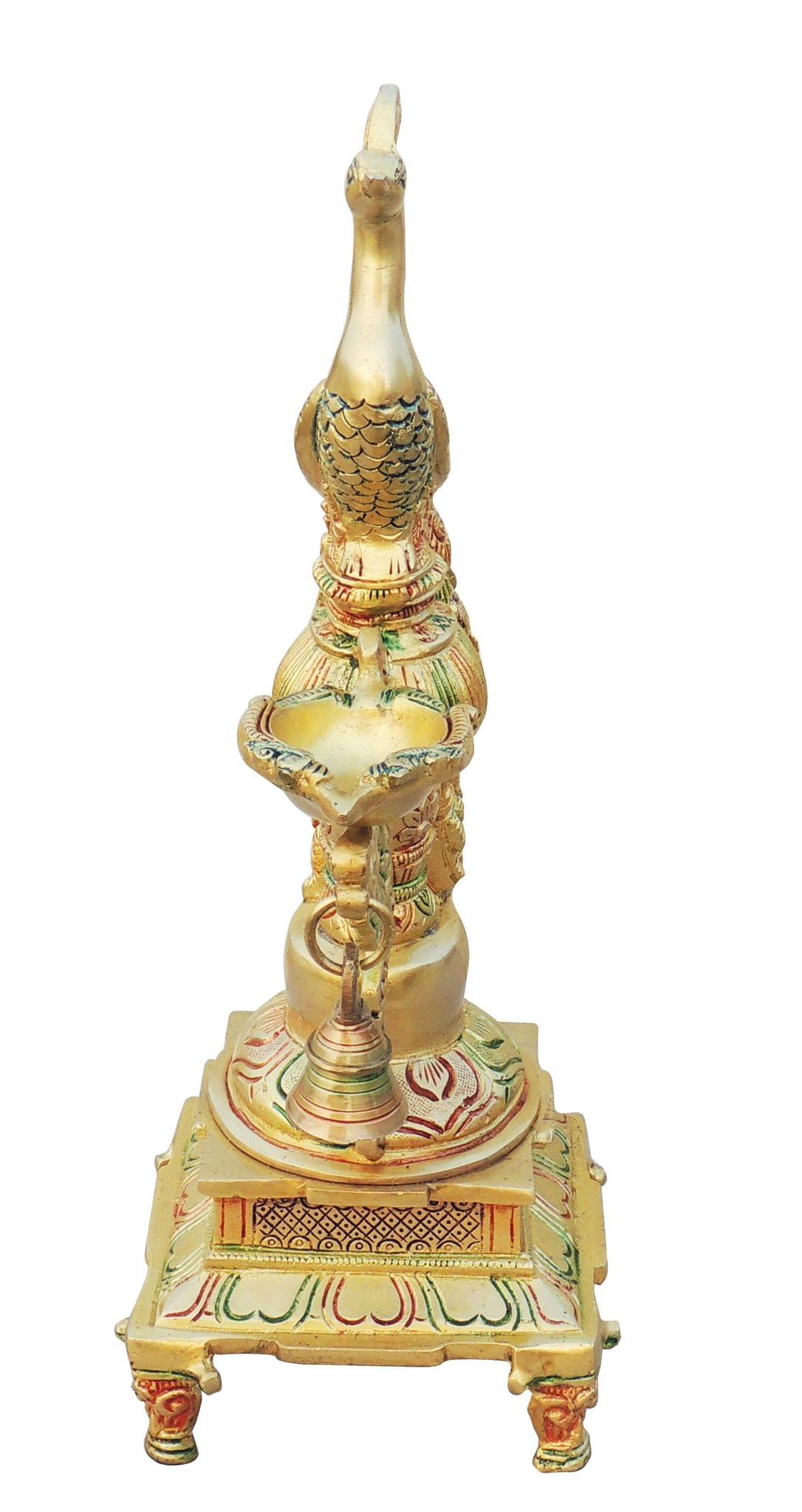 Brass Fancy Peacock Deepak — 11.5"