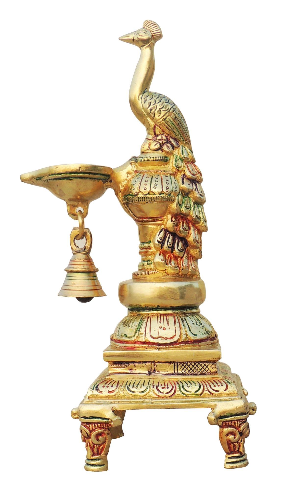Brass Fancy Peacock Deepak — 11.5"