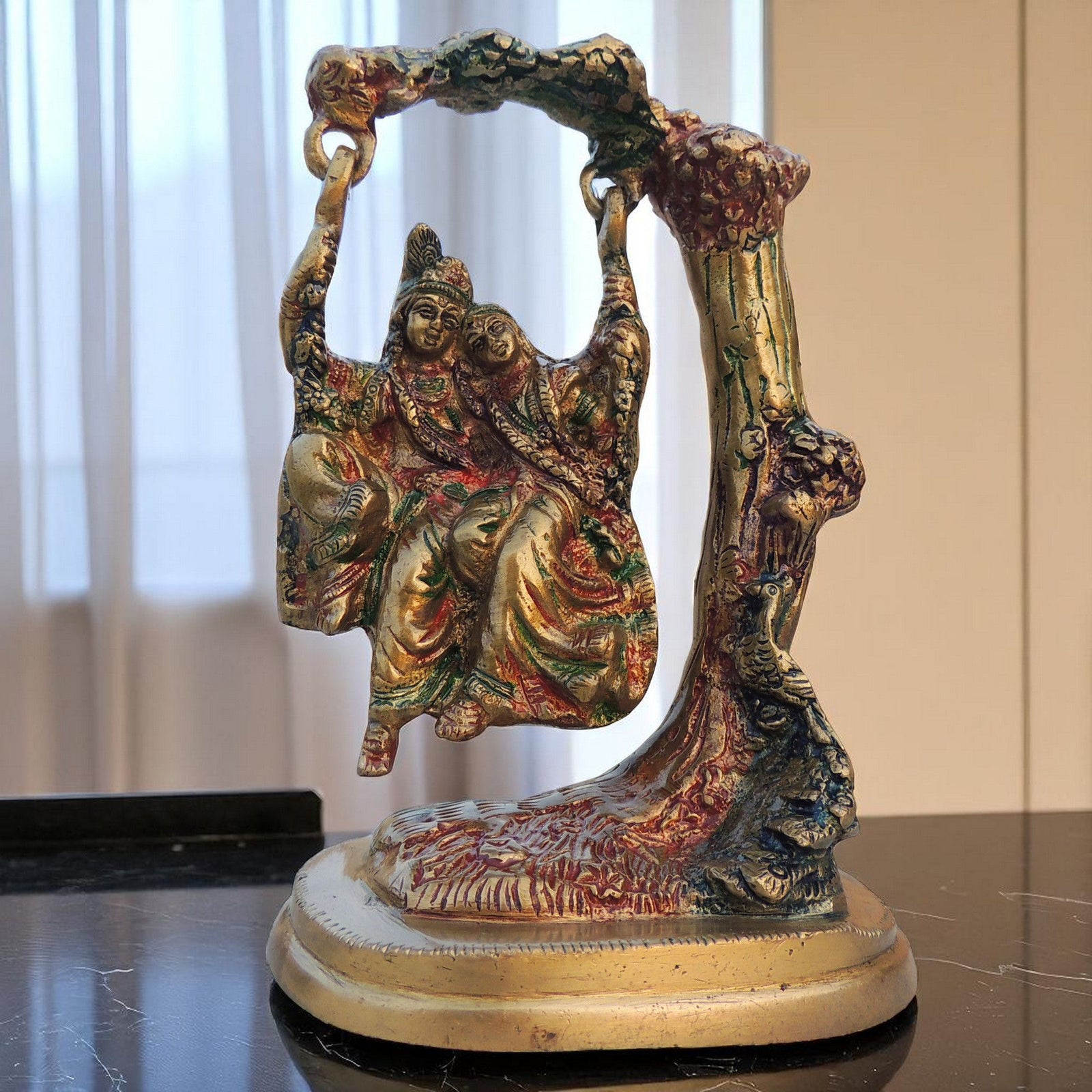 Brass Radha-Krishna, with Tree — 7"
