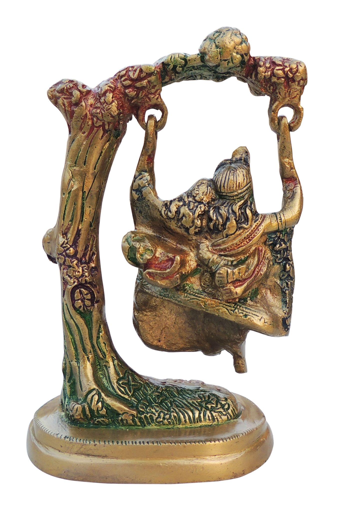 Brass Radha-Krishna, with Tree — 7"