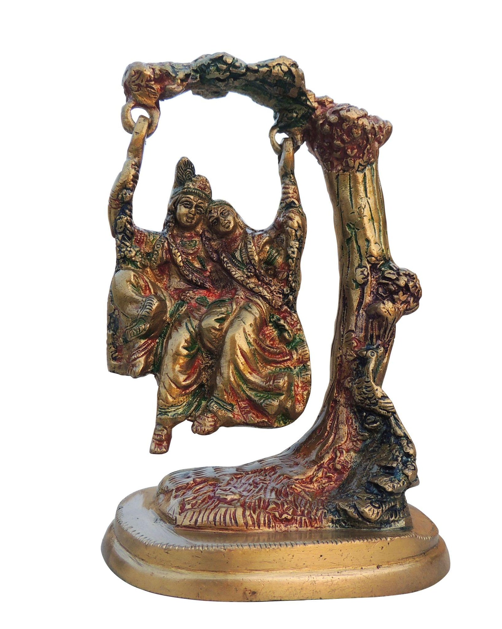 Brass Radha-Krishna, with Tree — 7"