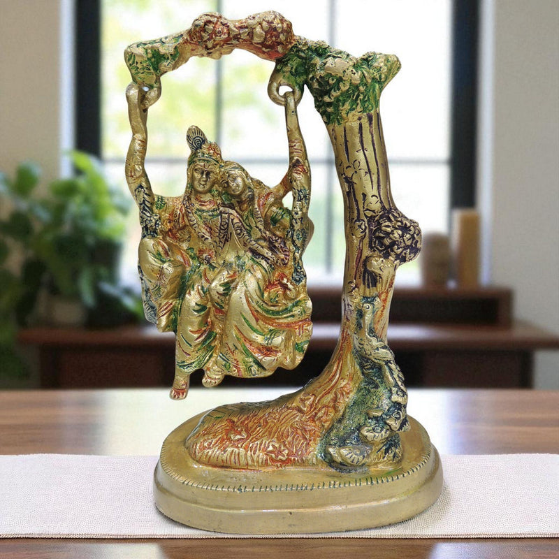 Brass Radha-Krishna, with Tree — 7"