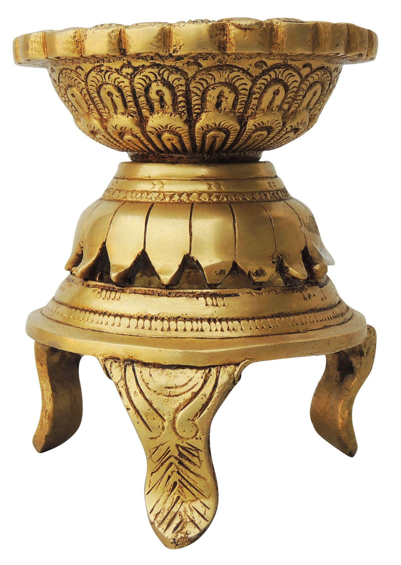 Brass Table Decor Oil Lamp, Deepak — 4.6"
