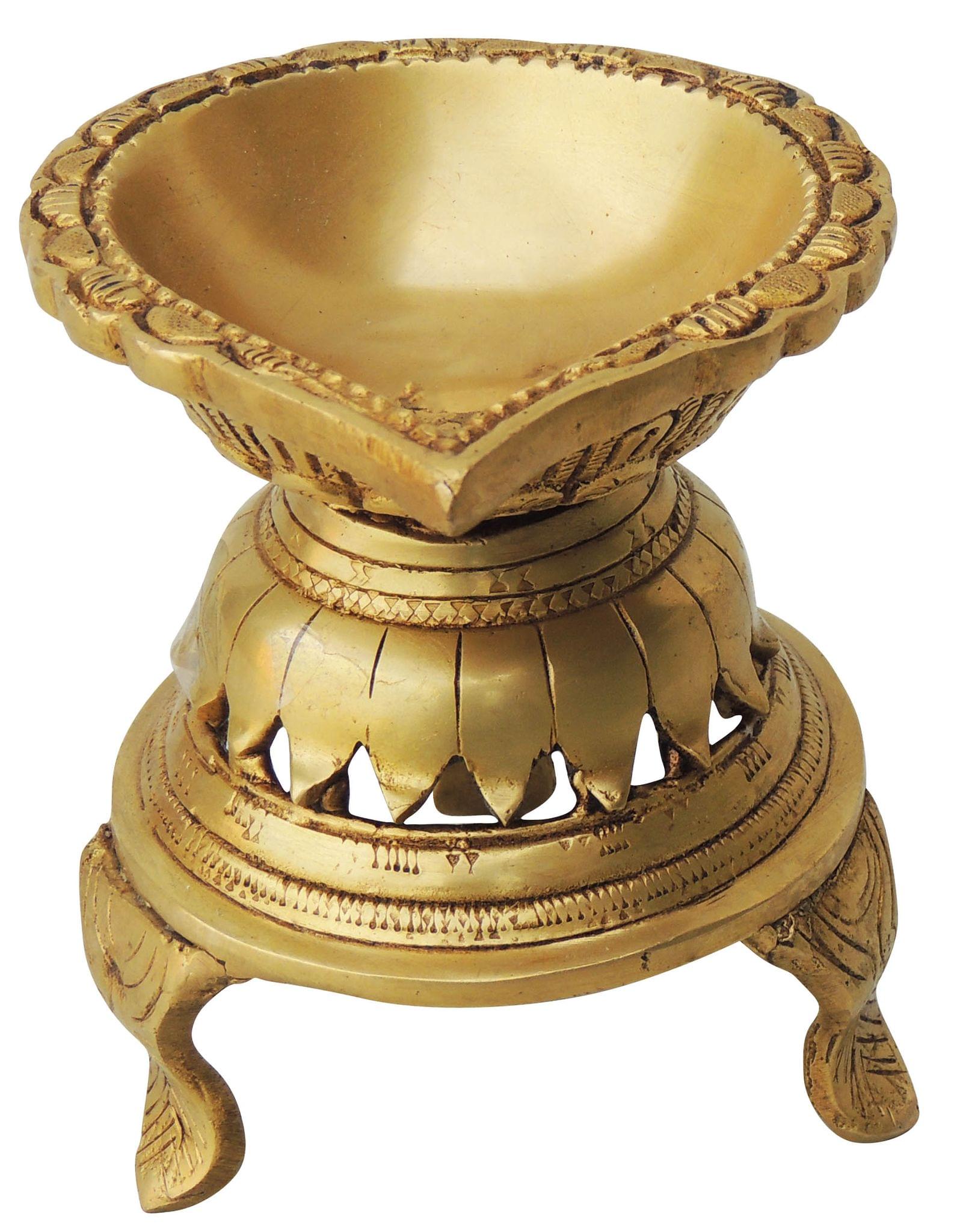 Brass Table Decor Oil Lamp, Deepak — 4.6"