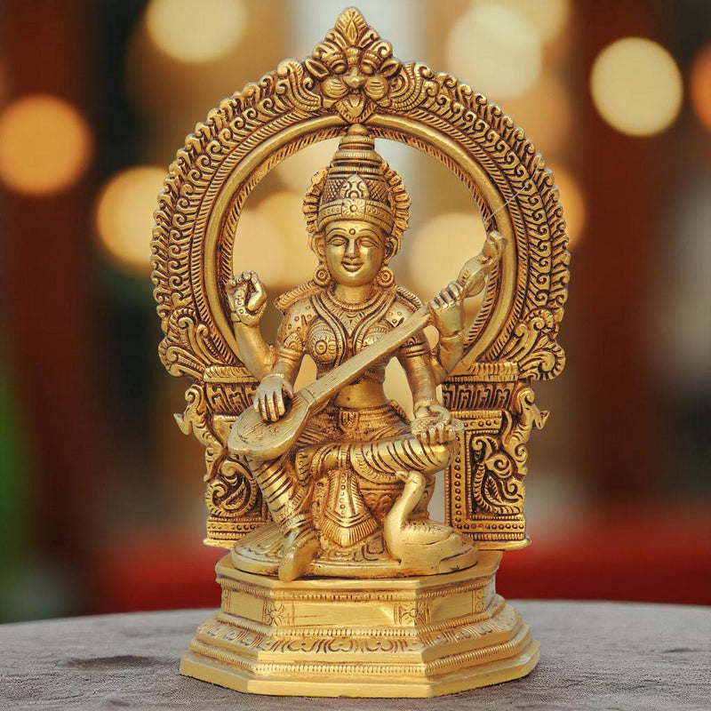 Brass Saraswati — 9.6"