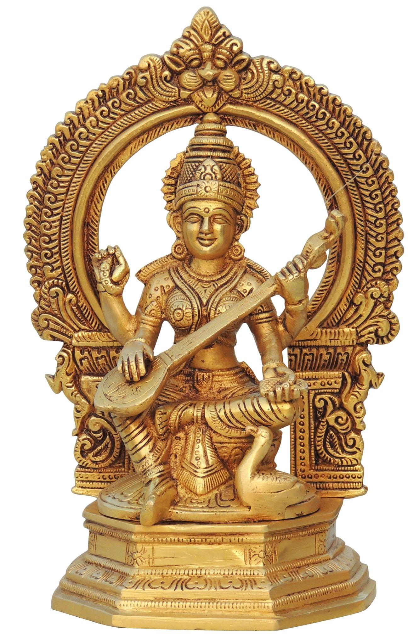 Brass Saraswati — 9.6"