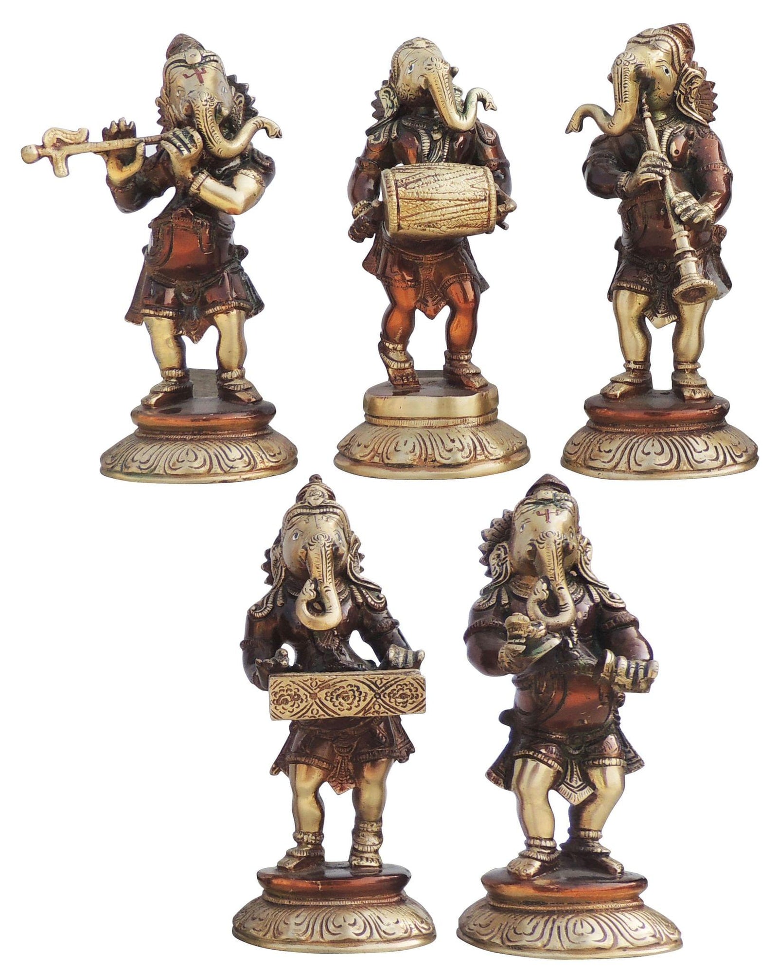 Brass Ganesh, with Flute — 7.5"