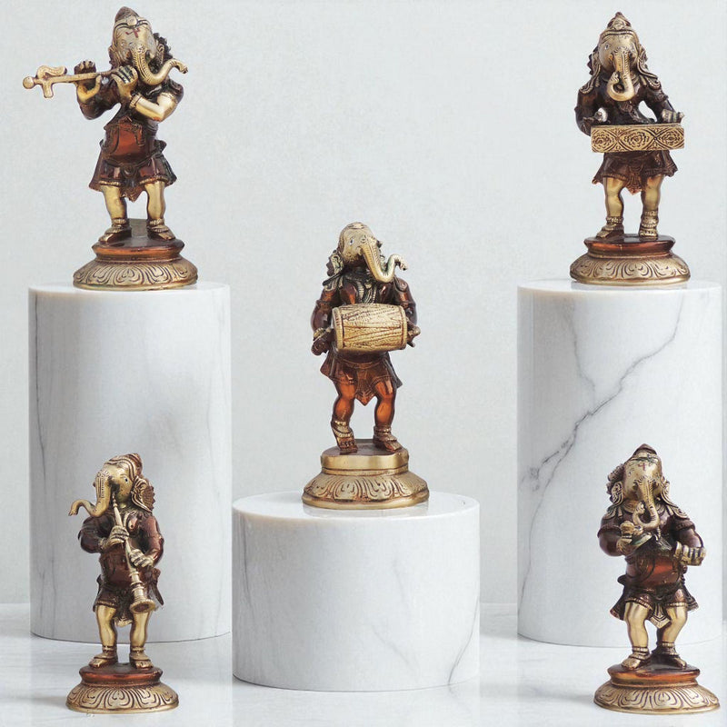 Brass Ganesh, with Flute — 7.5"
