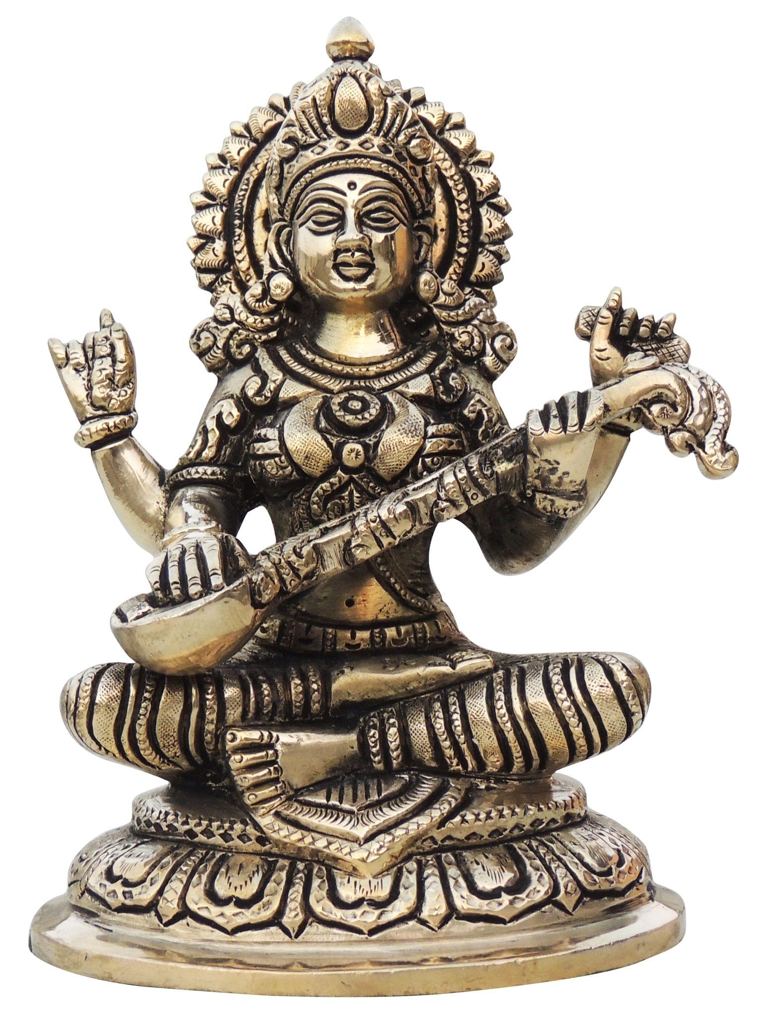 Brass Saraswati — 7.2"