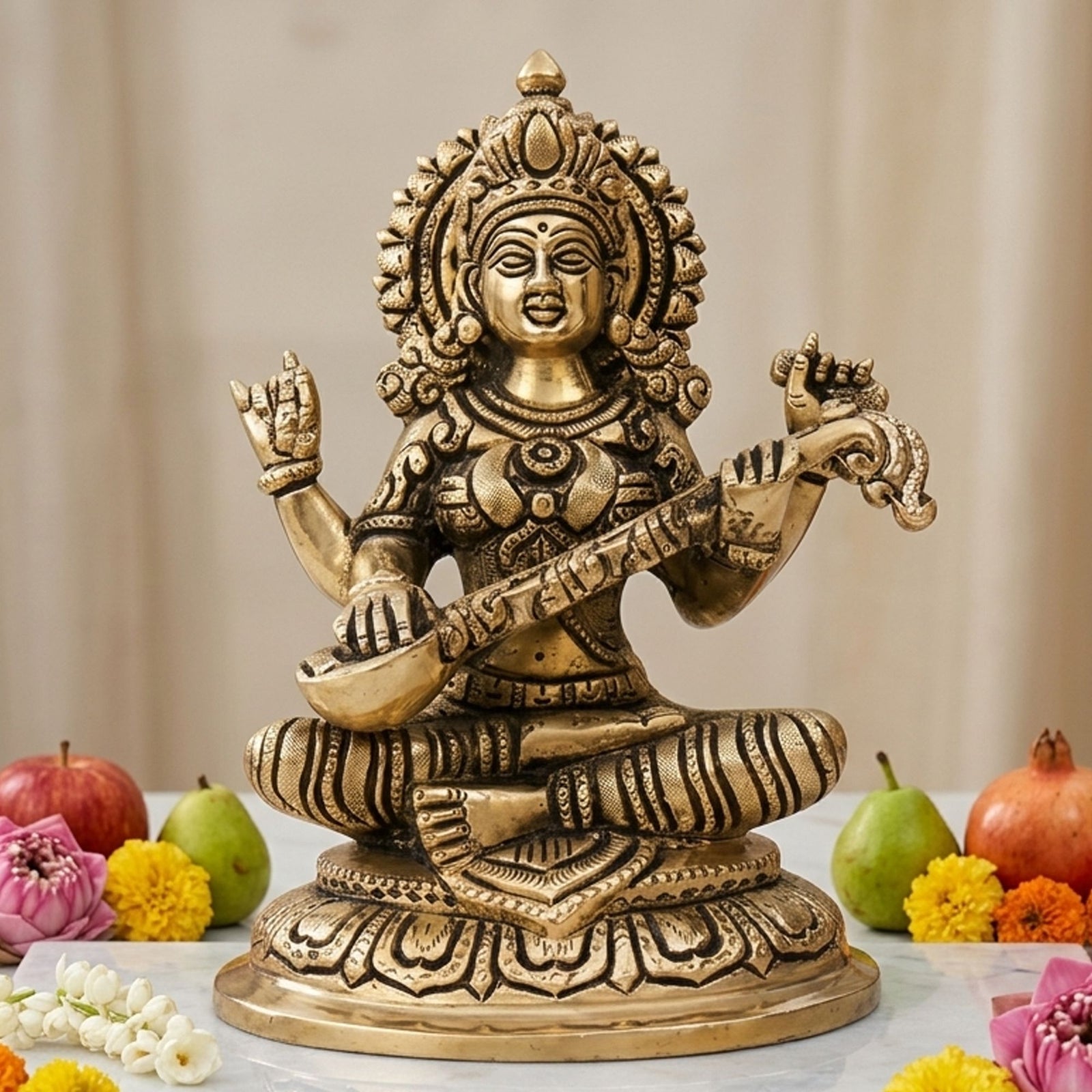 Brass Saraswati — 7.2"