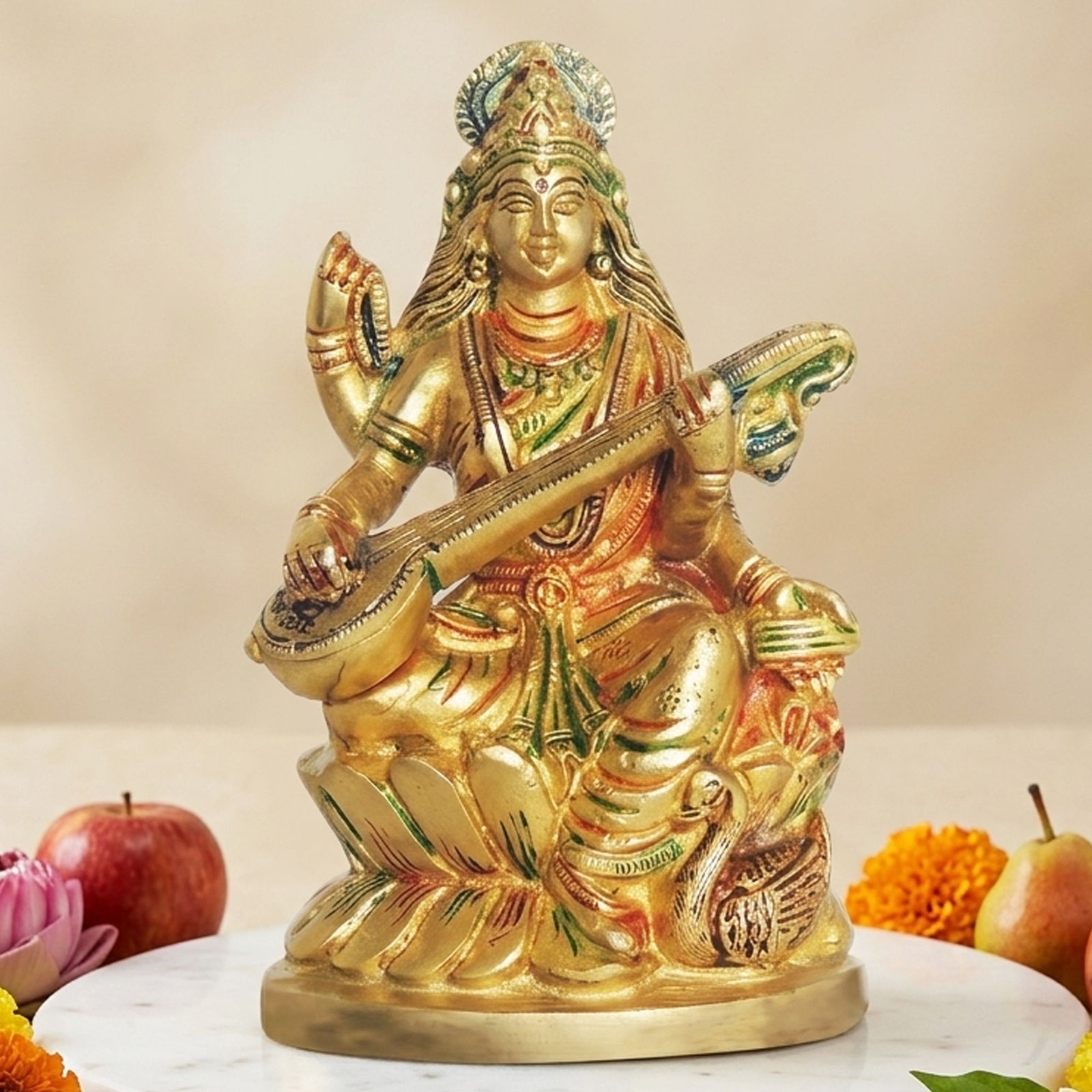 Brass Saraswati — 6"