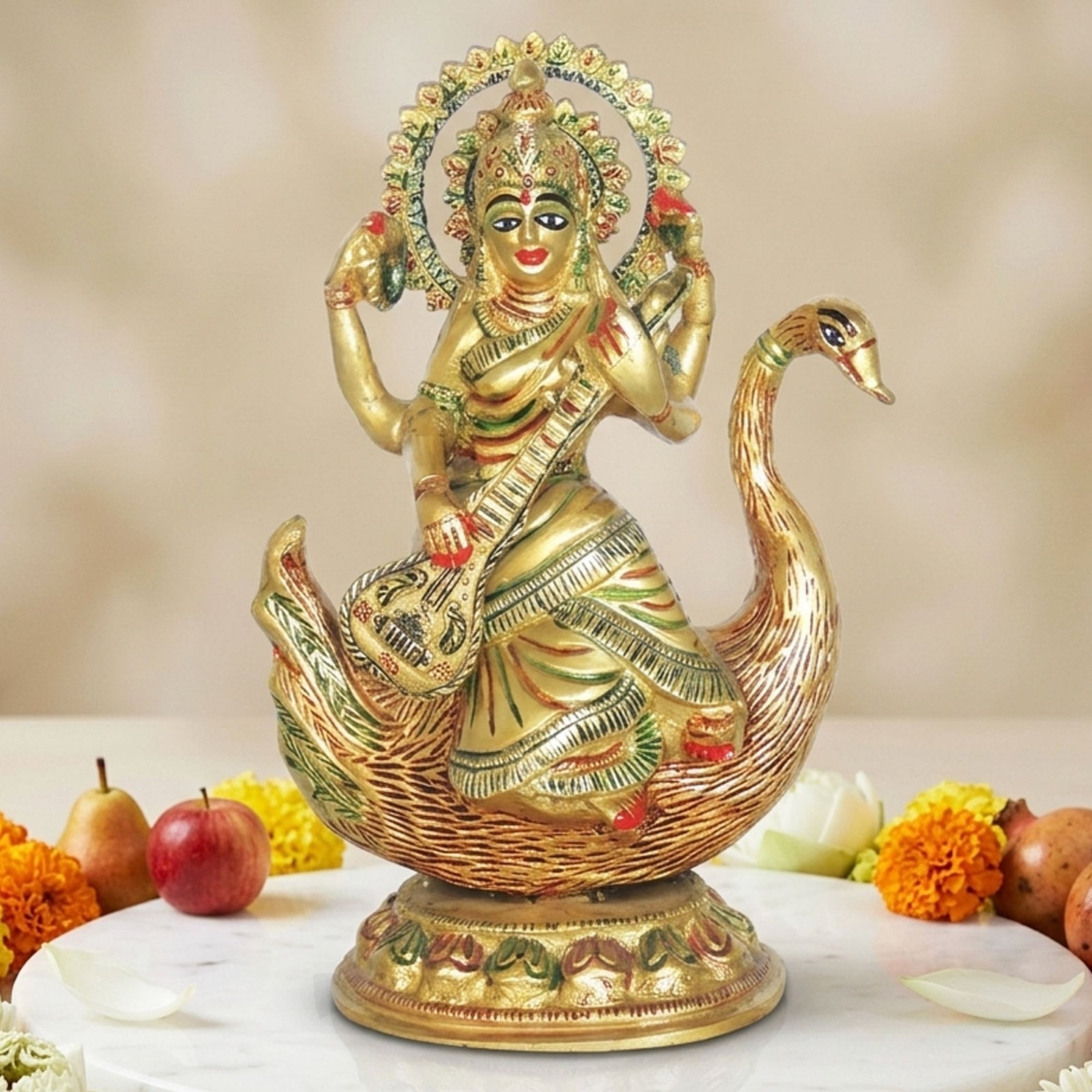 Brass Saraswati — 8.2"