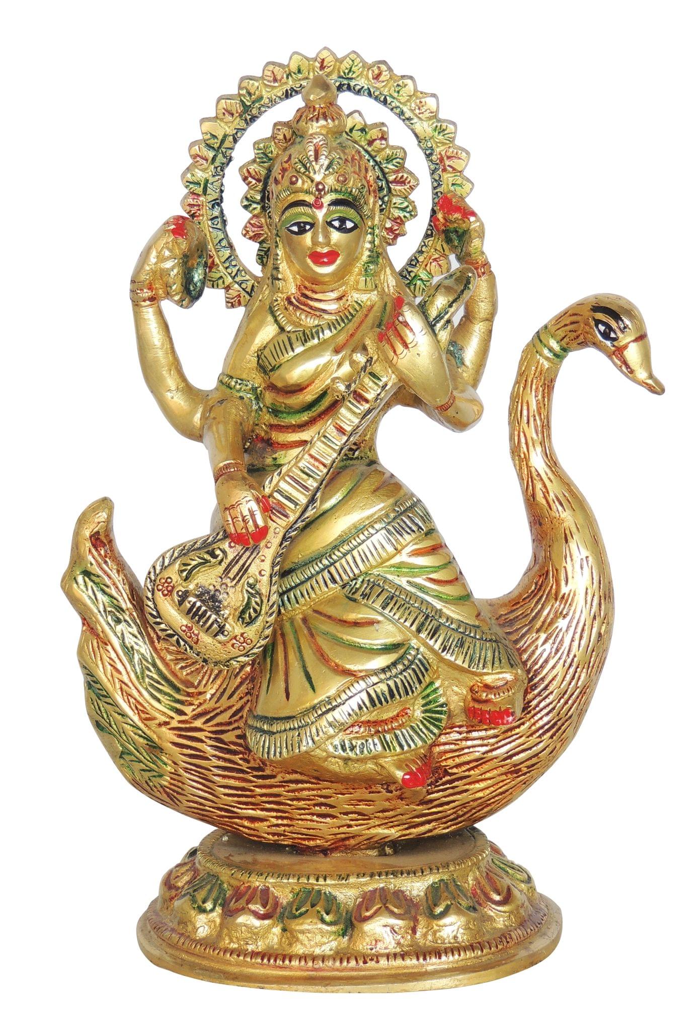 Brass Saraswati — 8.2"