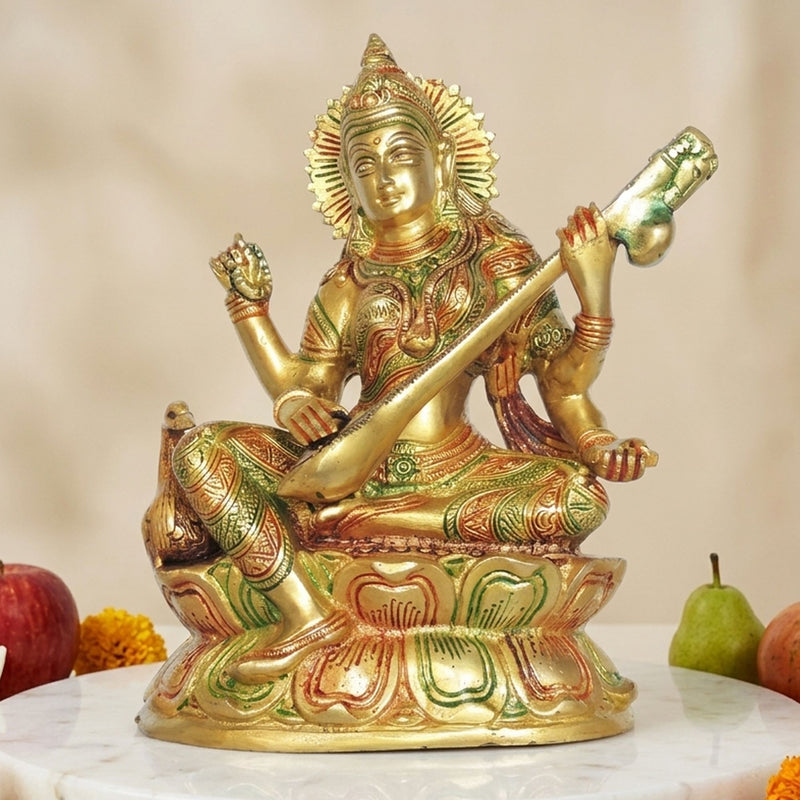 Brass Saraswati — 9"