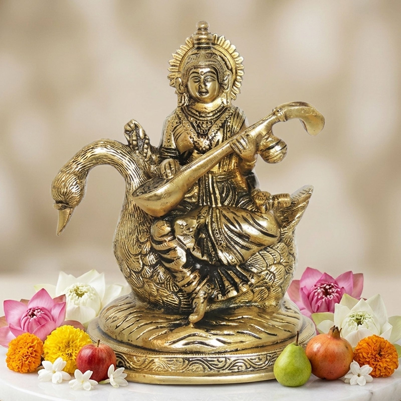 Brass Saraswati — 7"