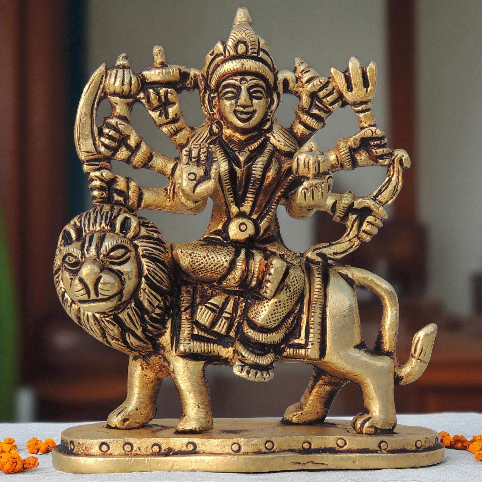 Brass Durga, Sitting — 3.5"