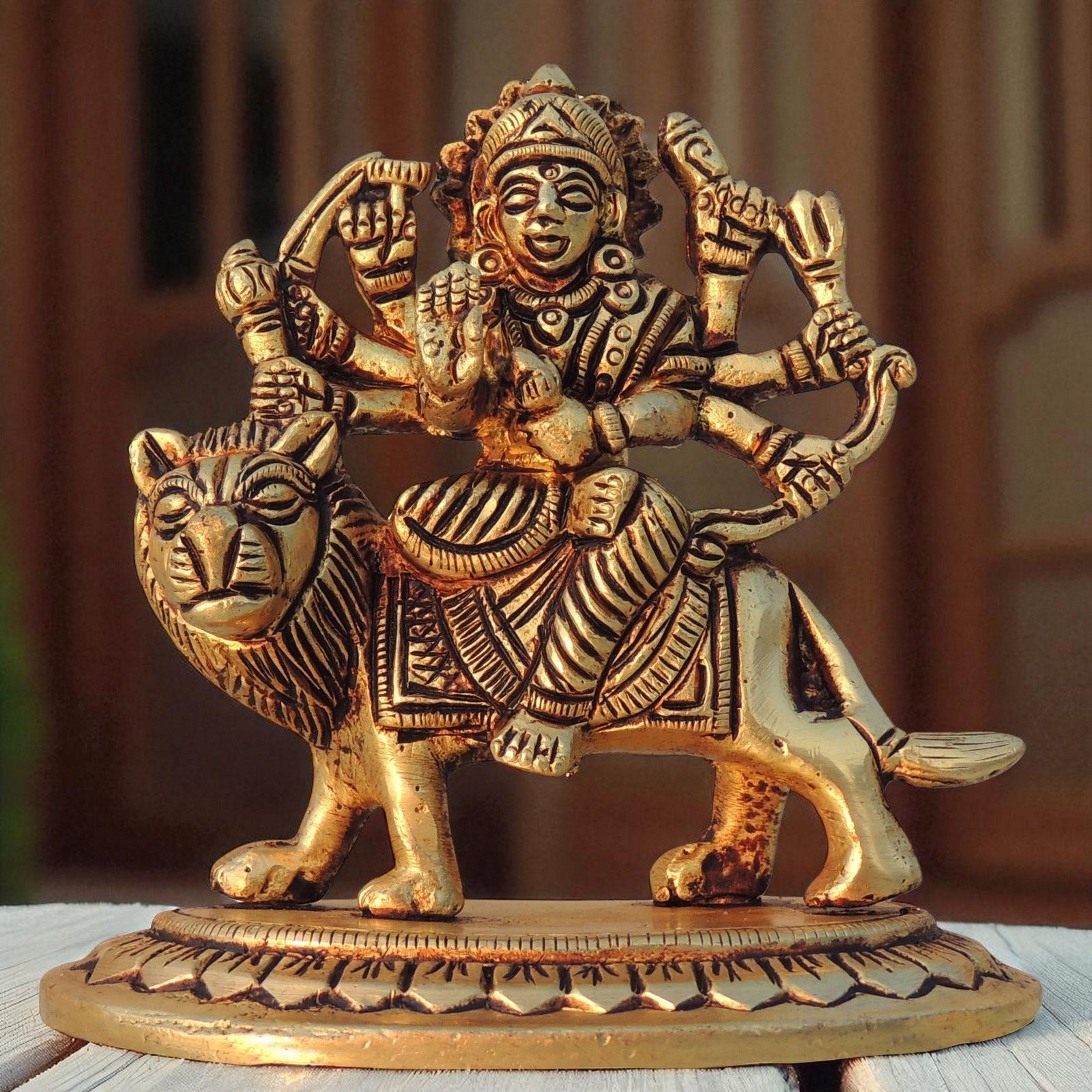 Brass Durga, Sitting — 4"