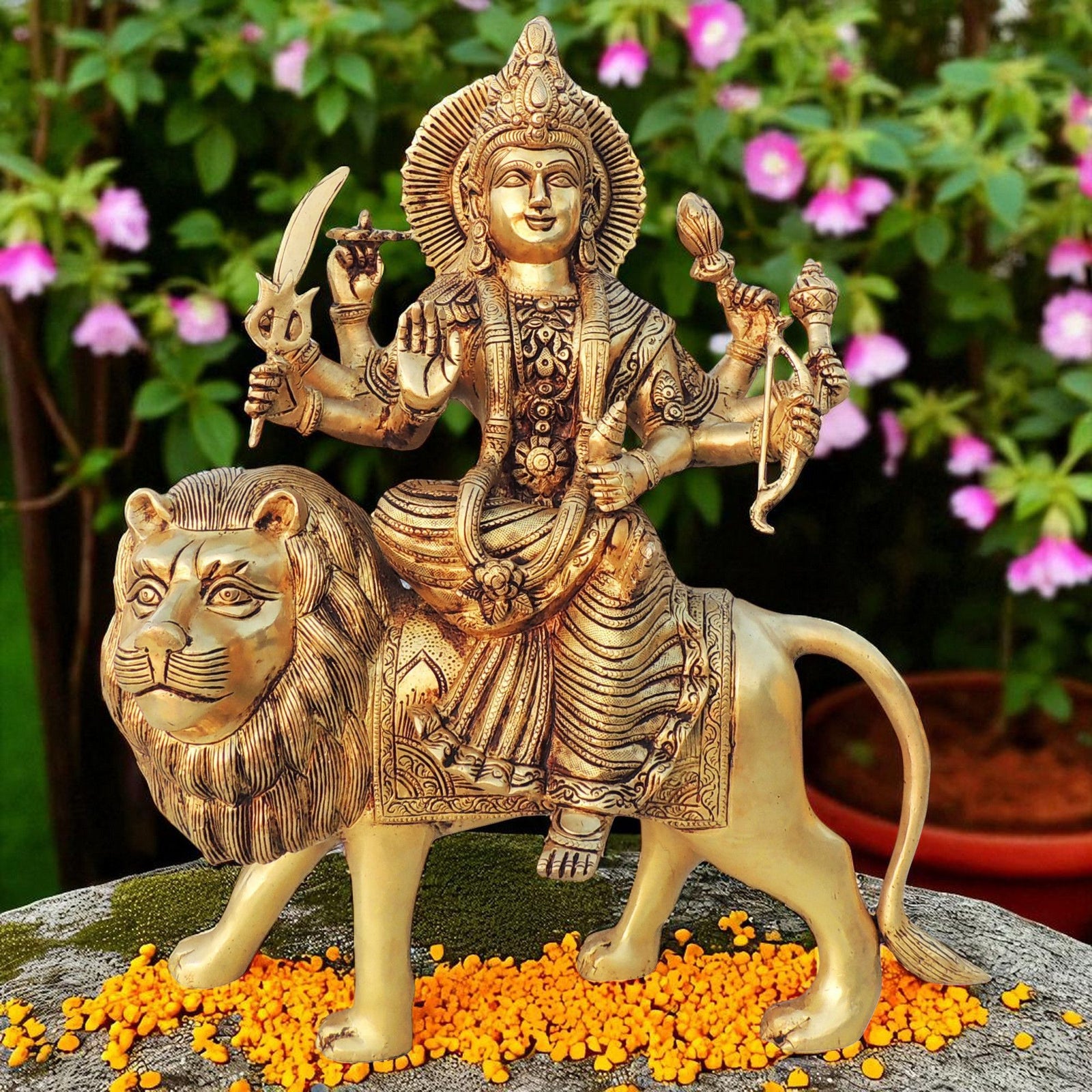 Brass Durga, Sitting — 16"
