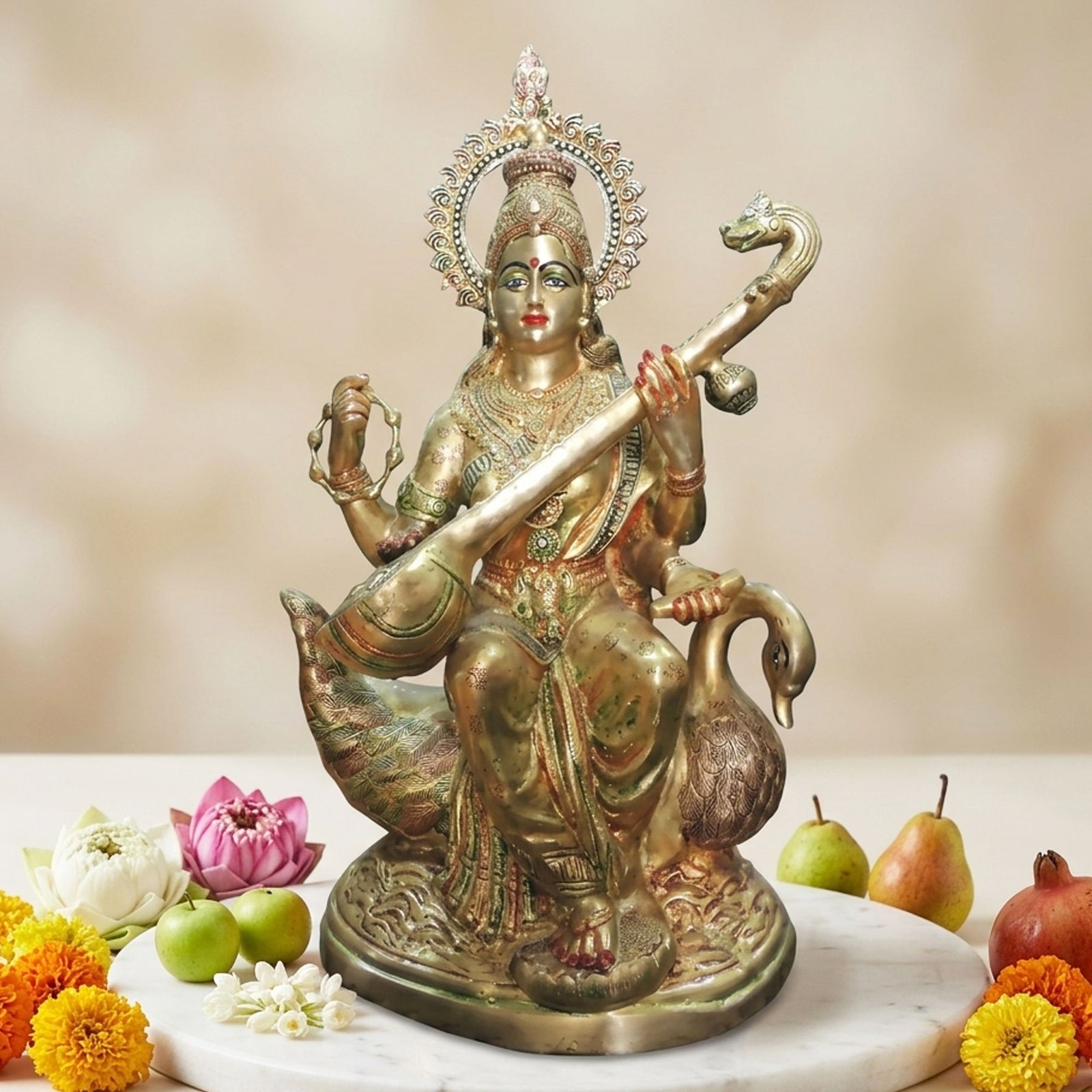 Brass Saraswati — 29.5"