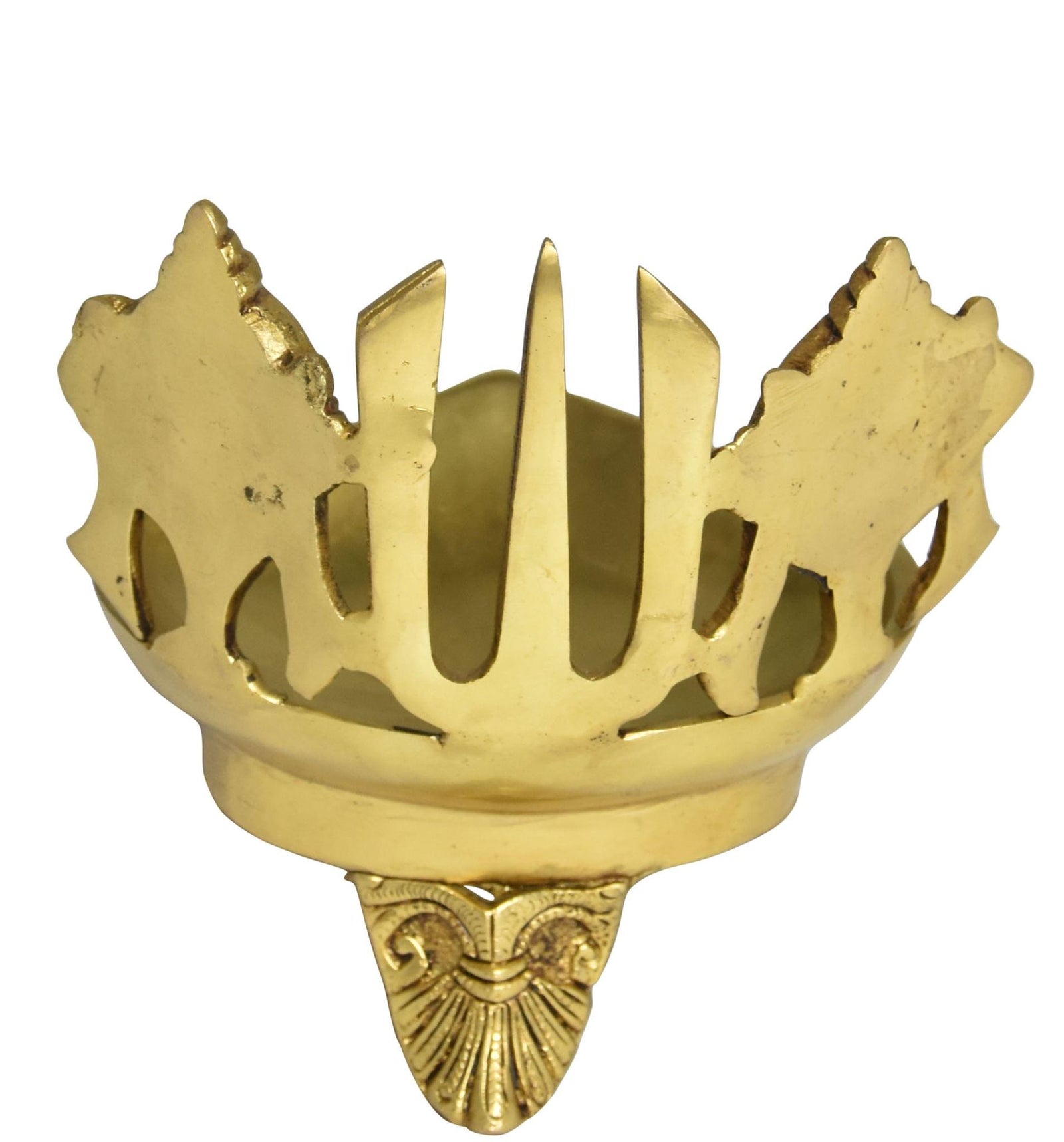 Brass Table Decor Shankh Chakra Deepak, Oil Lamp — 7"