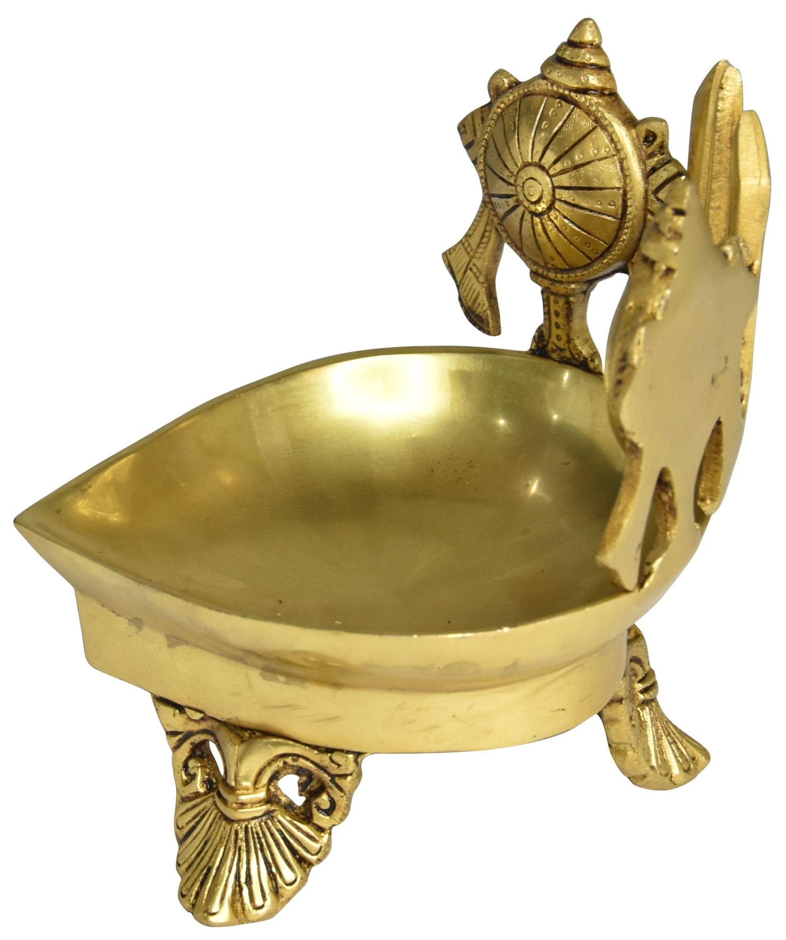 Brass Table Decor Shankh Chakra Deepak, Oil Lamp — 7"