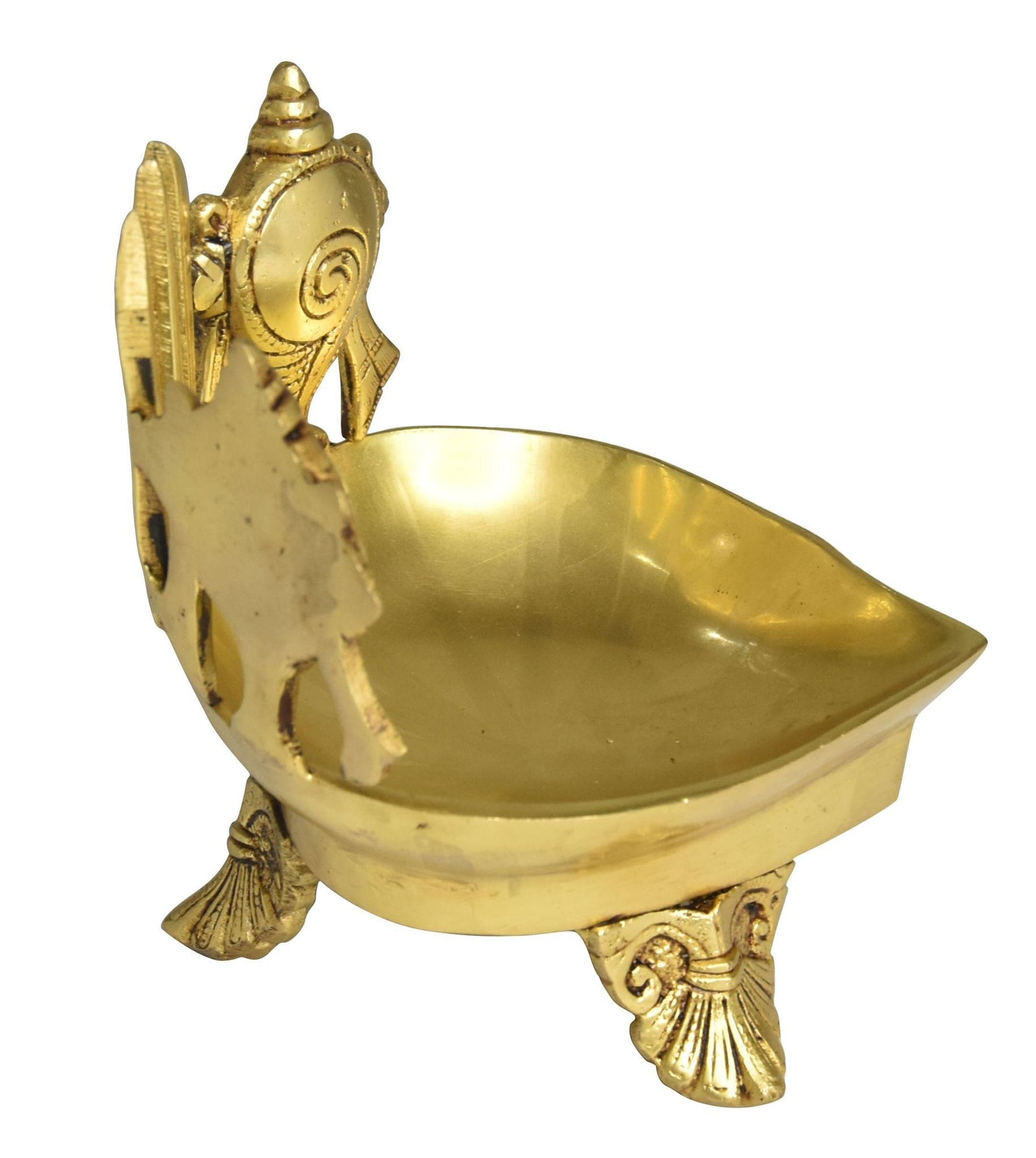 Brass Table Decor Shankh Chakra Deepak, Oil Lamp — 7"