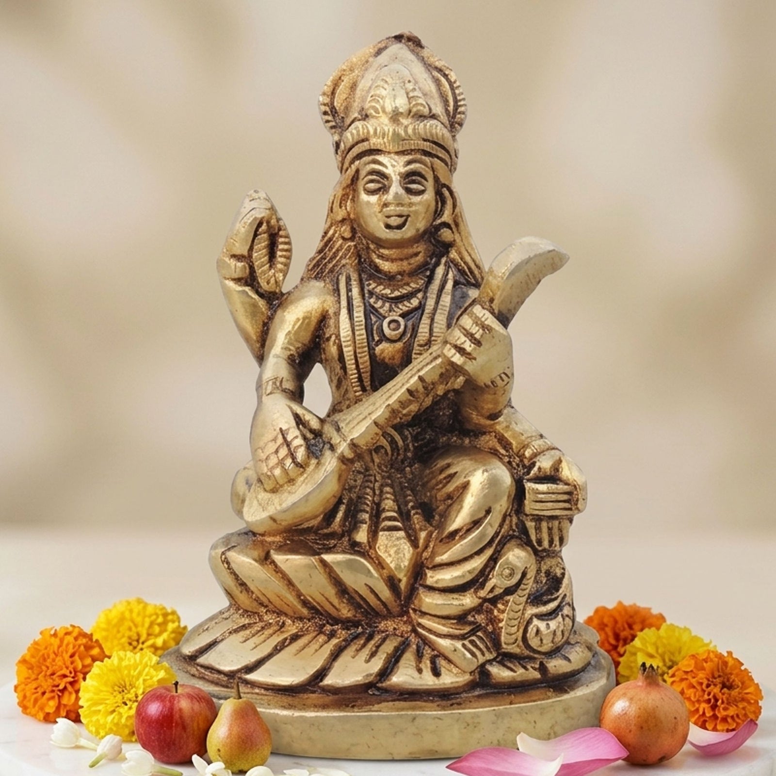 Brass Saraswati — 4"