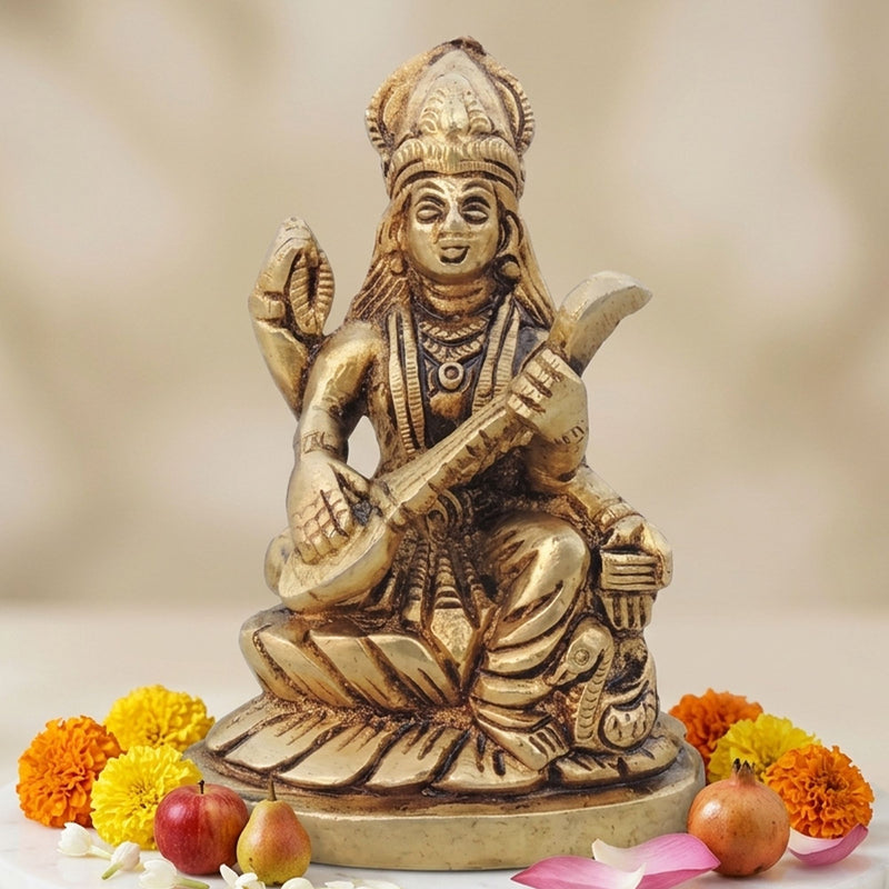 Brass Saraswati — 4"