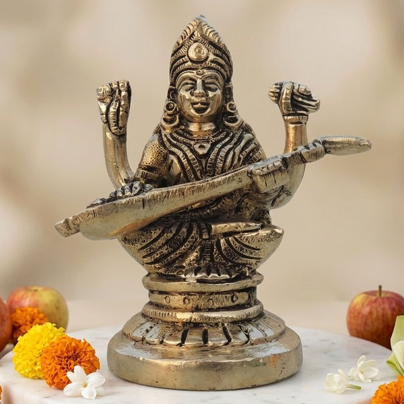 Brass Saraswati — 4.2"