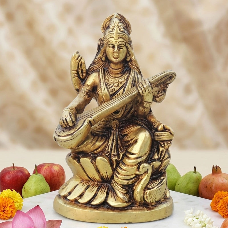 Brass Saraswati — 6"
