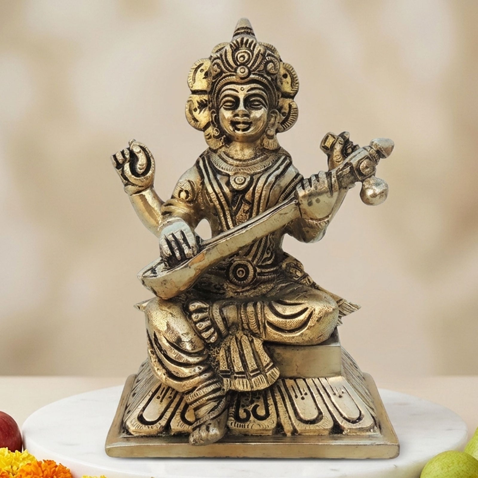 Brass Saraswati — 6"