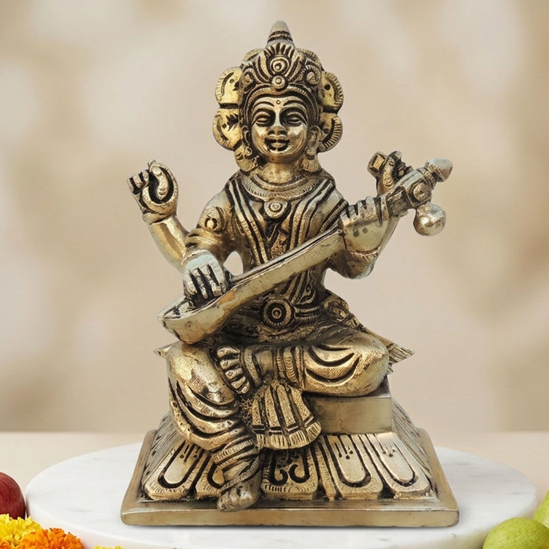 Brass Saraswati — 6"