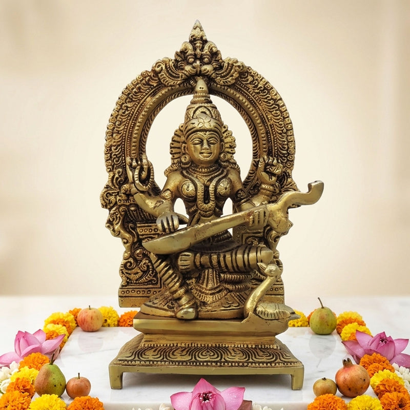 Brass Saraswati — 7.5"