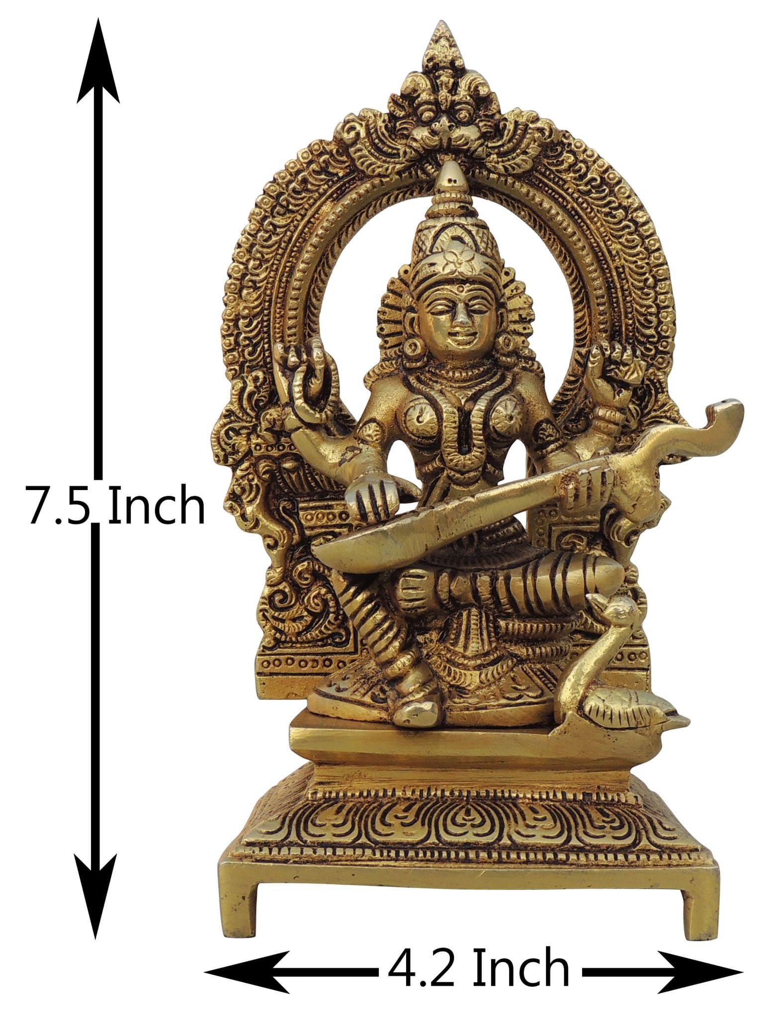 Brass Saraswati — 7.5"