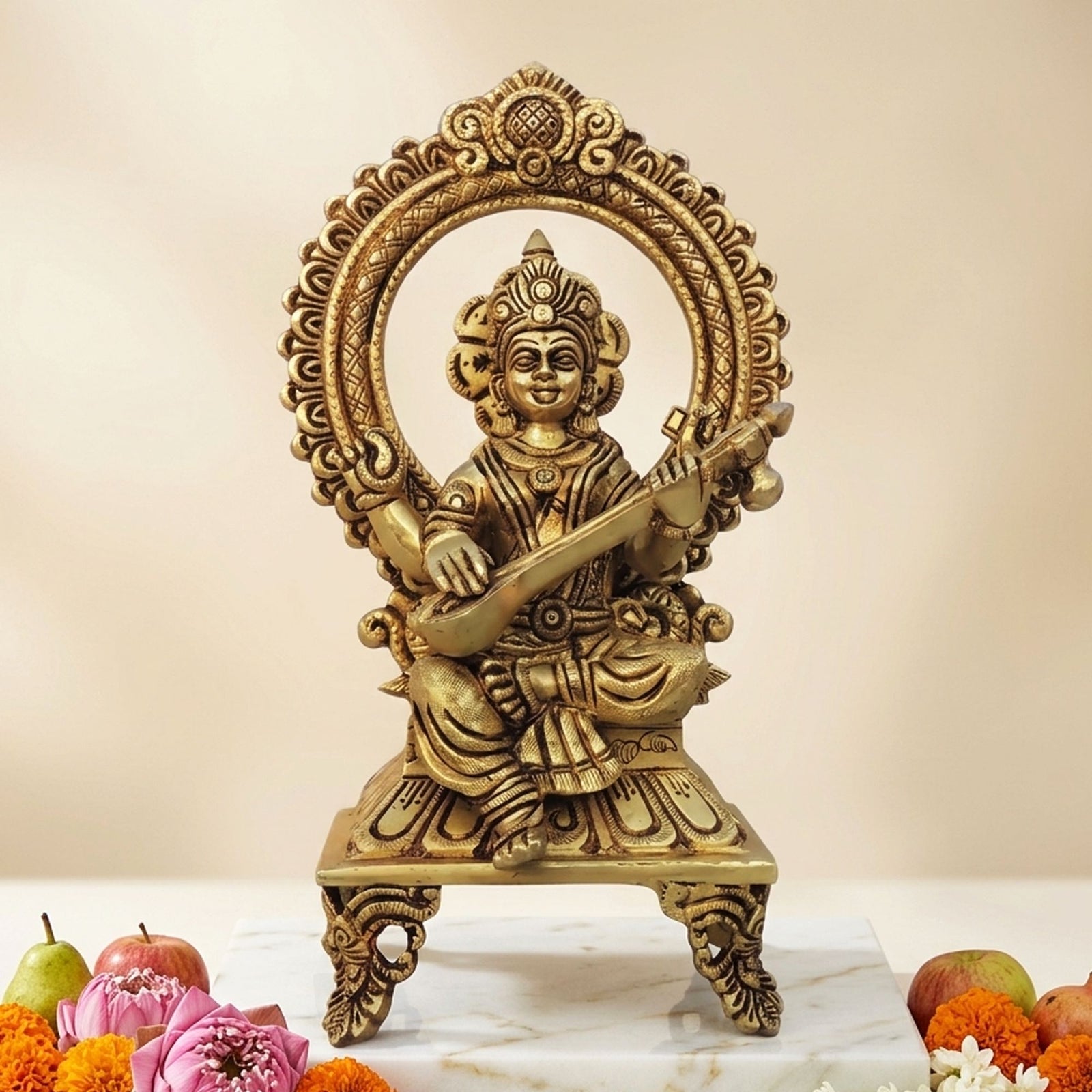 Brass Saraswati — 9.5"