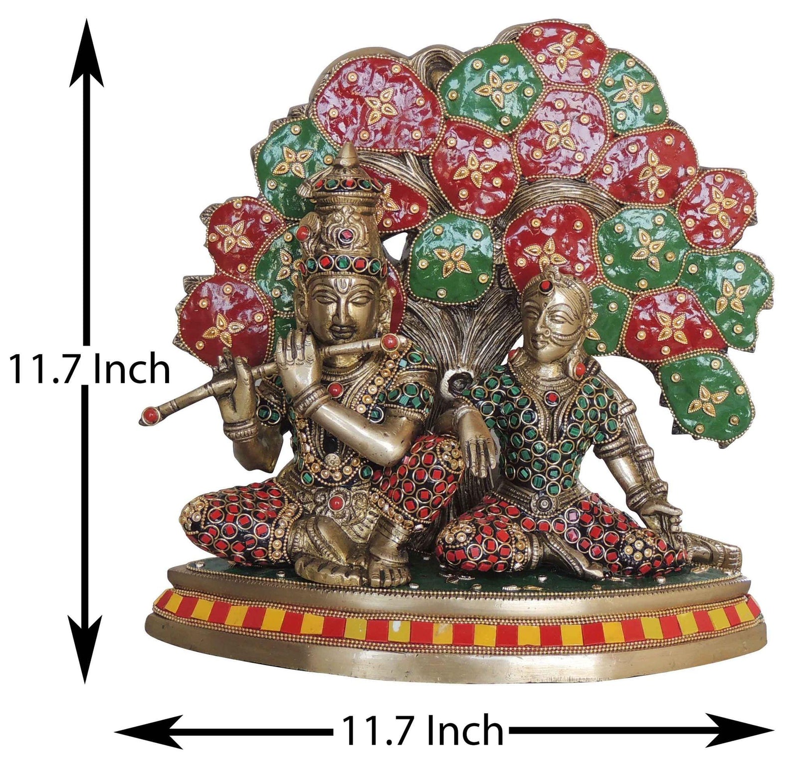 Brass Radha-Krishna, with Tree — 11.7"
