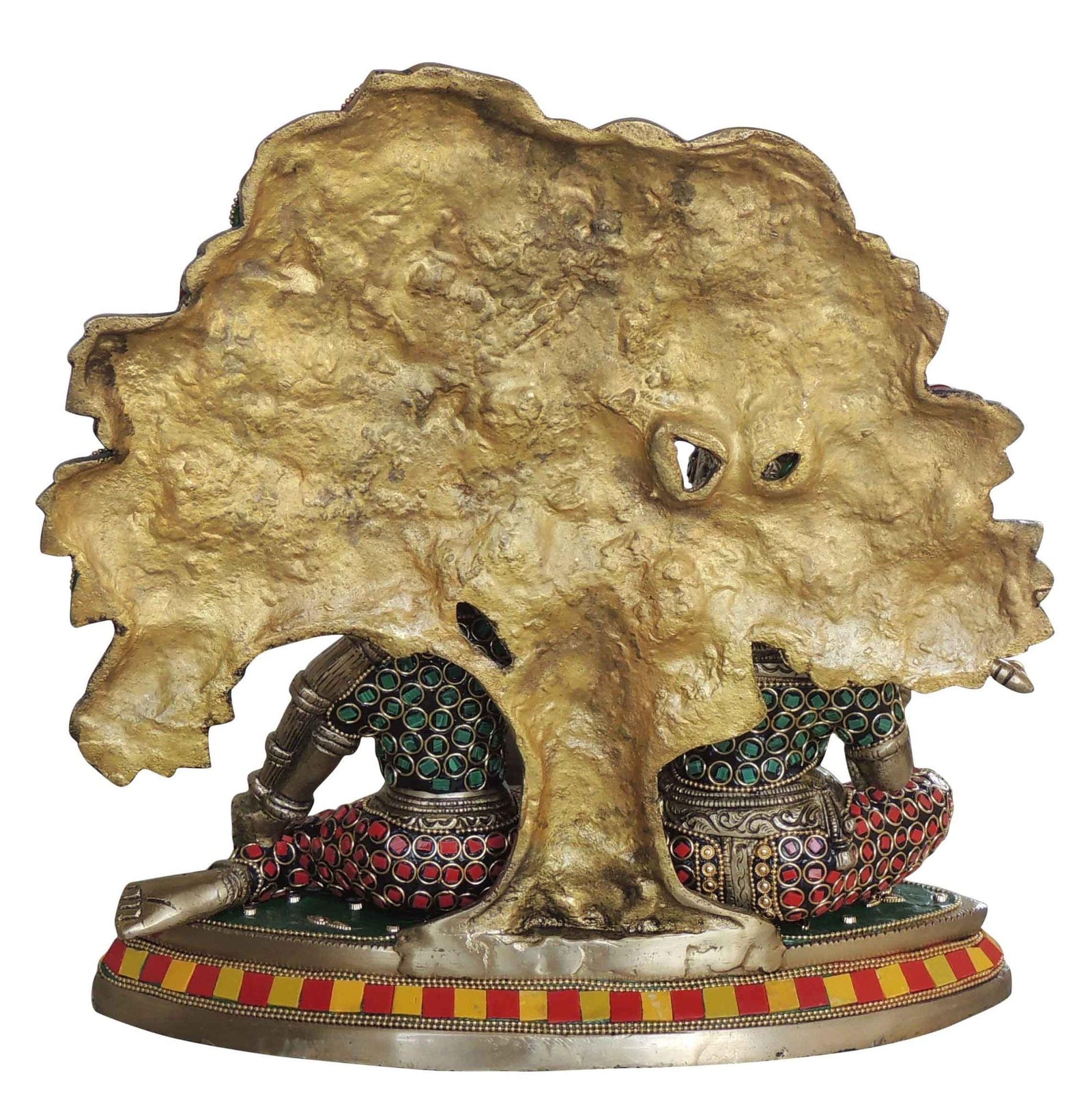 Brass Radha-Krishna, with Tree — 11.7"