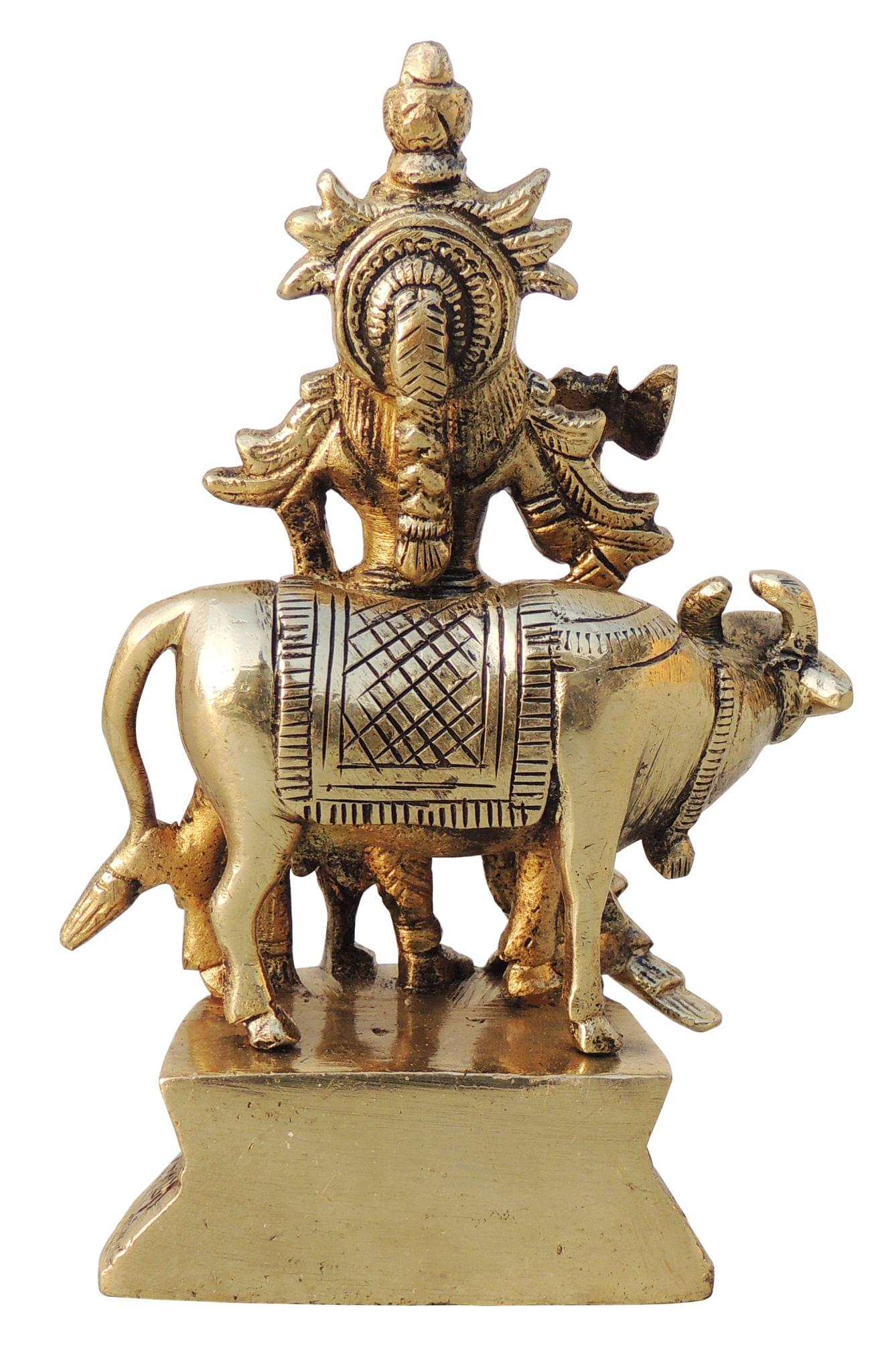 Brass Krishna, with Cow — 5.5"