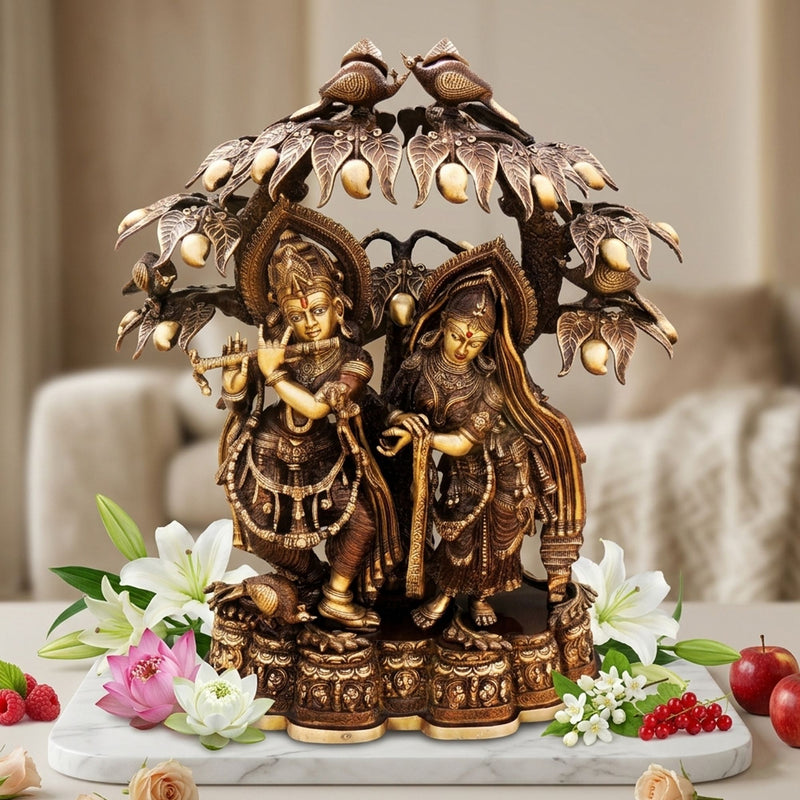 Brass Radha-Krishna, with Tree — 28"
