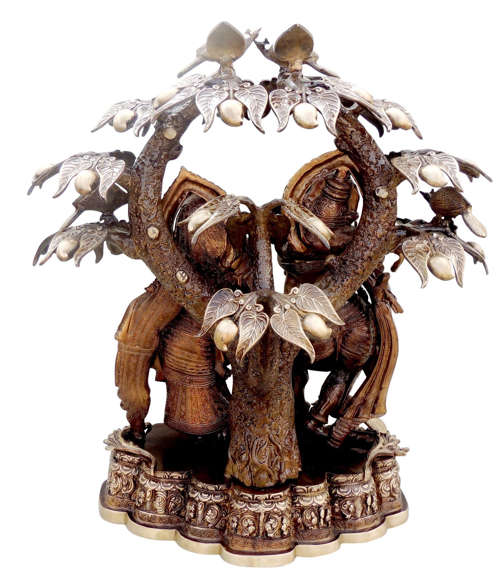 Brass Radha-Krishna, with Tree — 28"