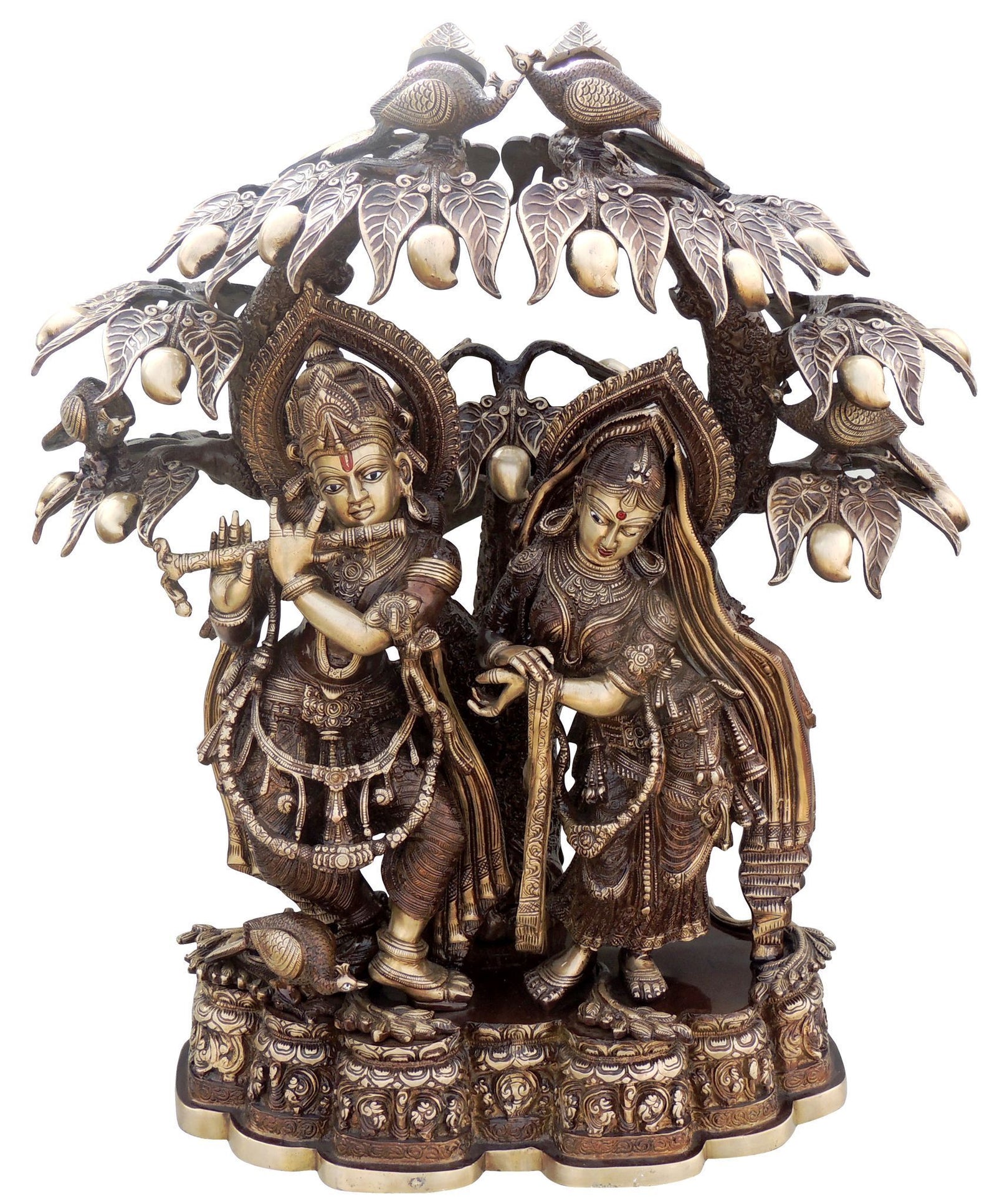 Brass Radha-Krishna, with Tree — 28"