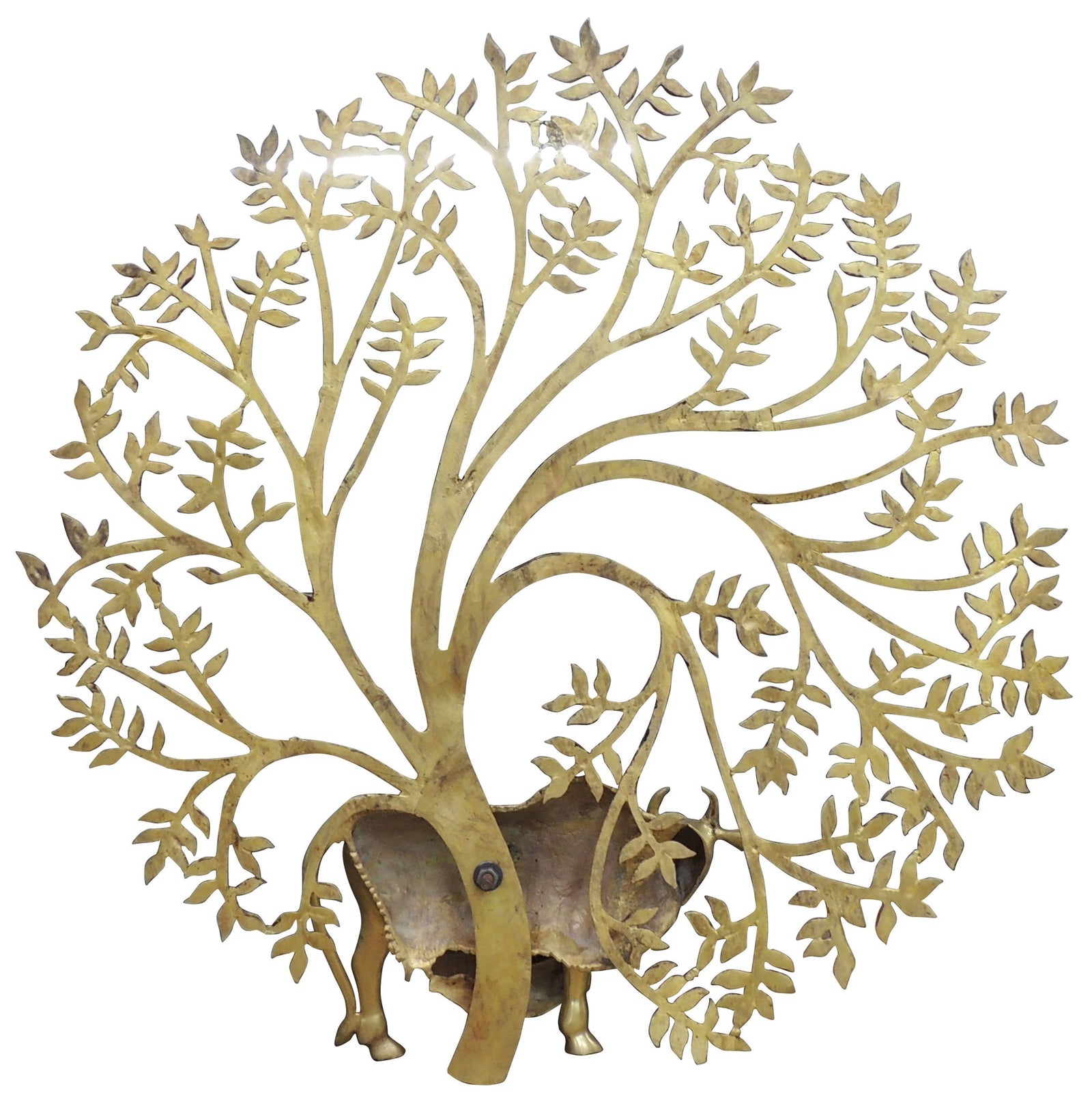 Brass Wall Kalpavriksha Tree Cow — 44"