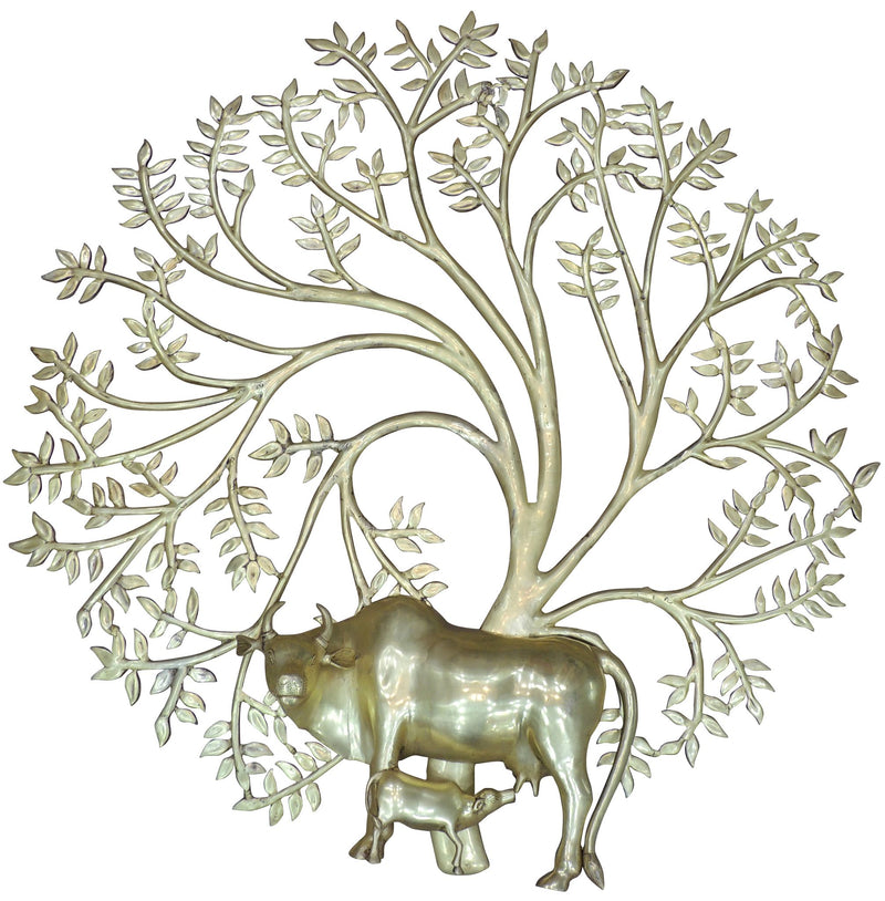 Brass Wall Kalpavriksha Tree Cow — 44"