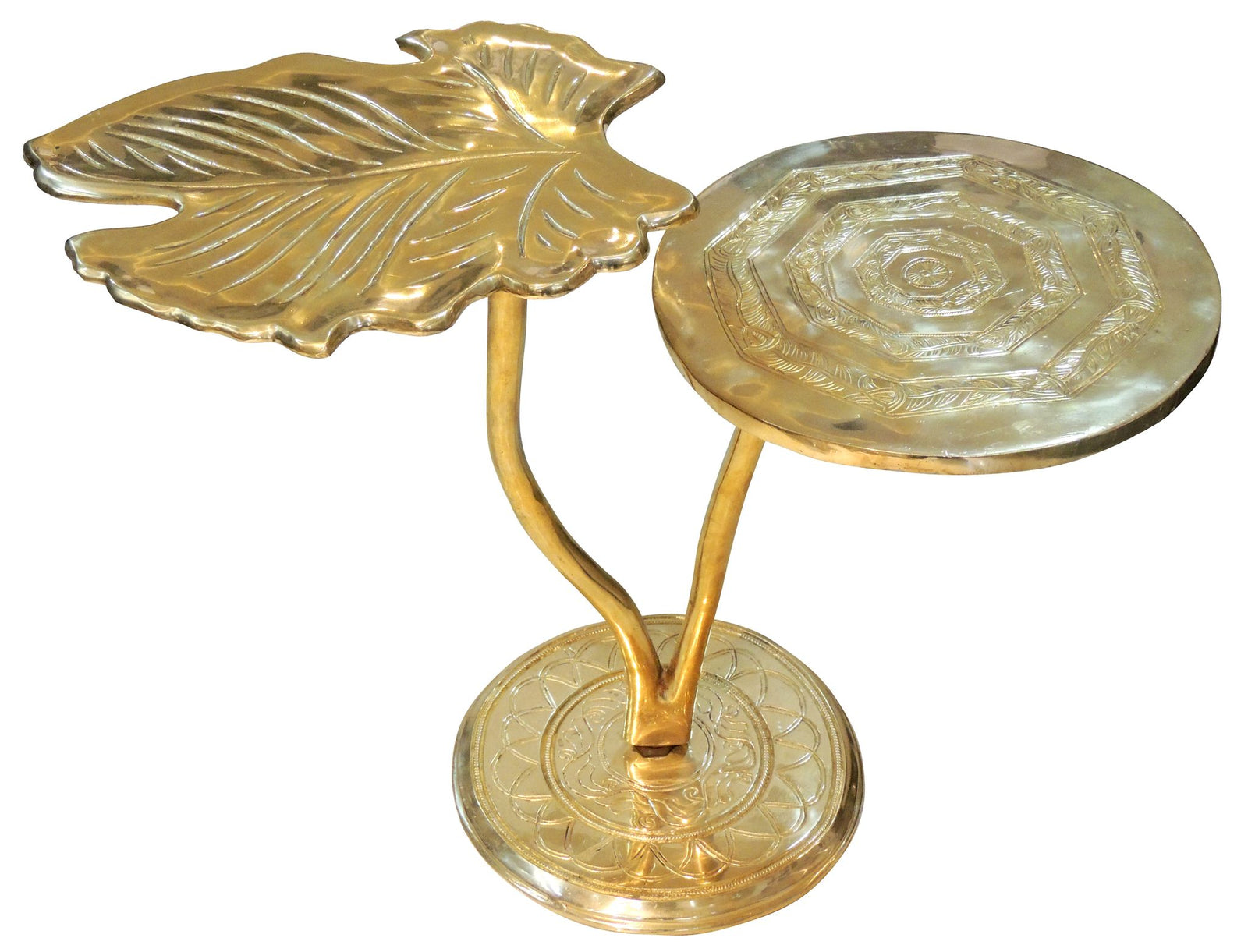 Brass Patta, Leaf Shape Stool — 16.5"