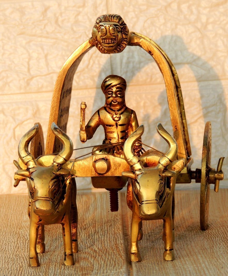 Brass Showiece Bull Cart — 5.5"