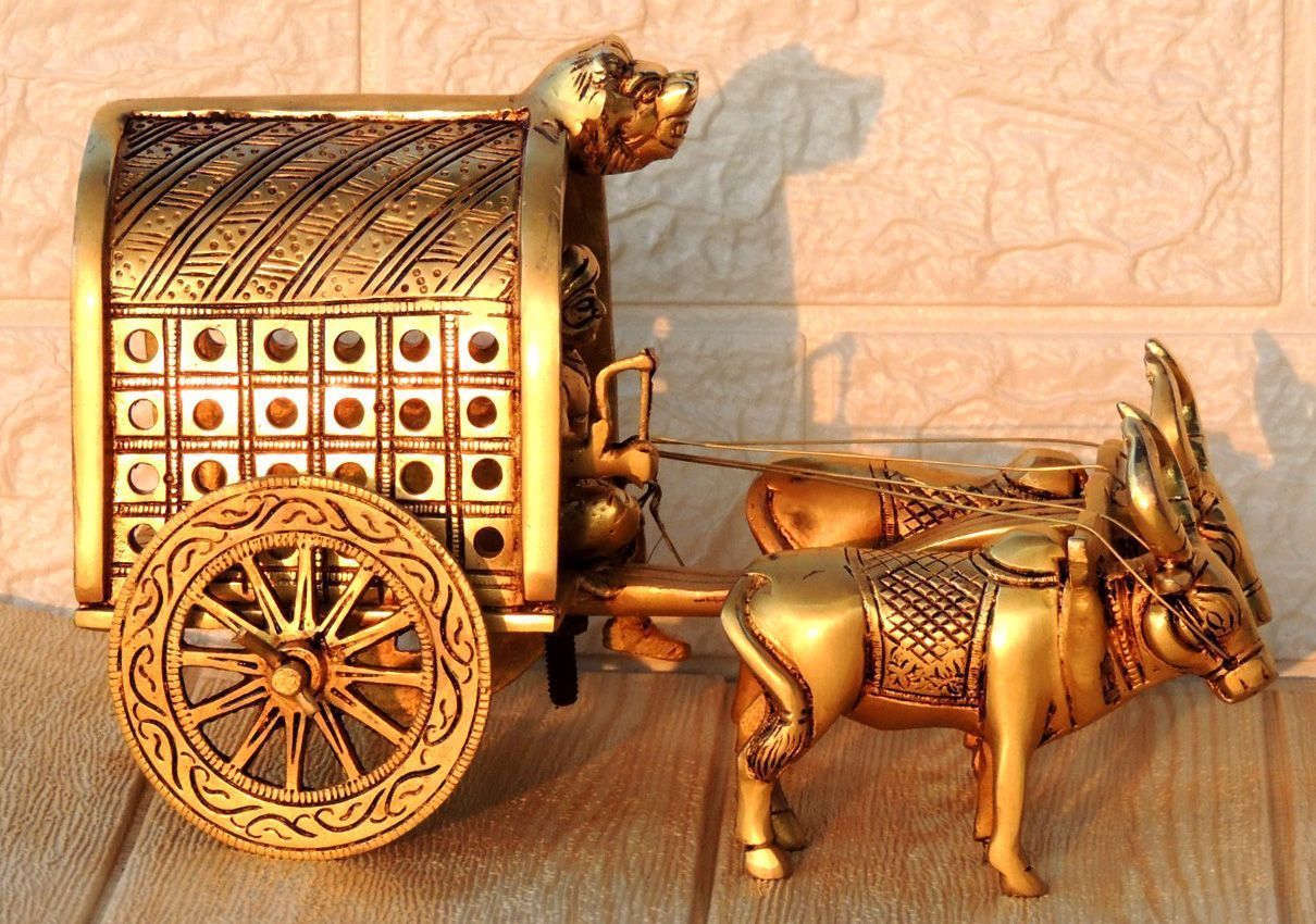 Brass Showiece Bull Cart — 5.5"